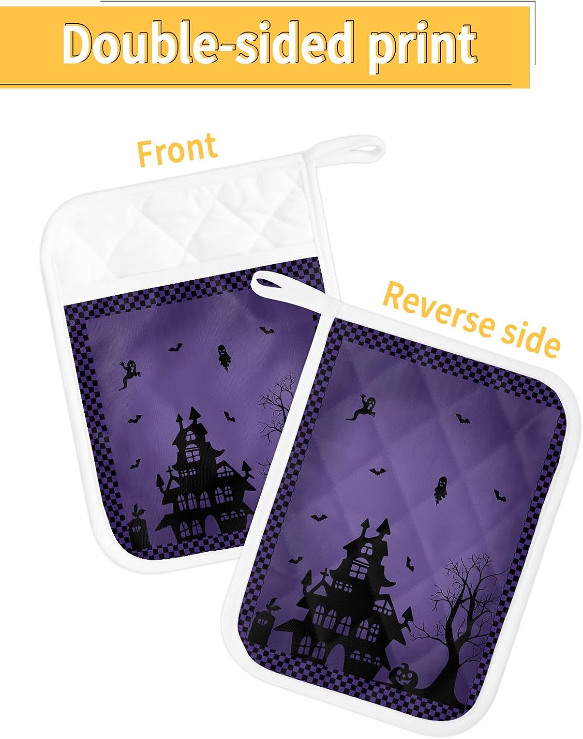 Haunted House Purple Pot Holders with Pocket for Kitchen