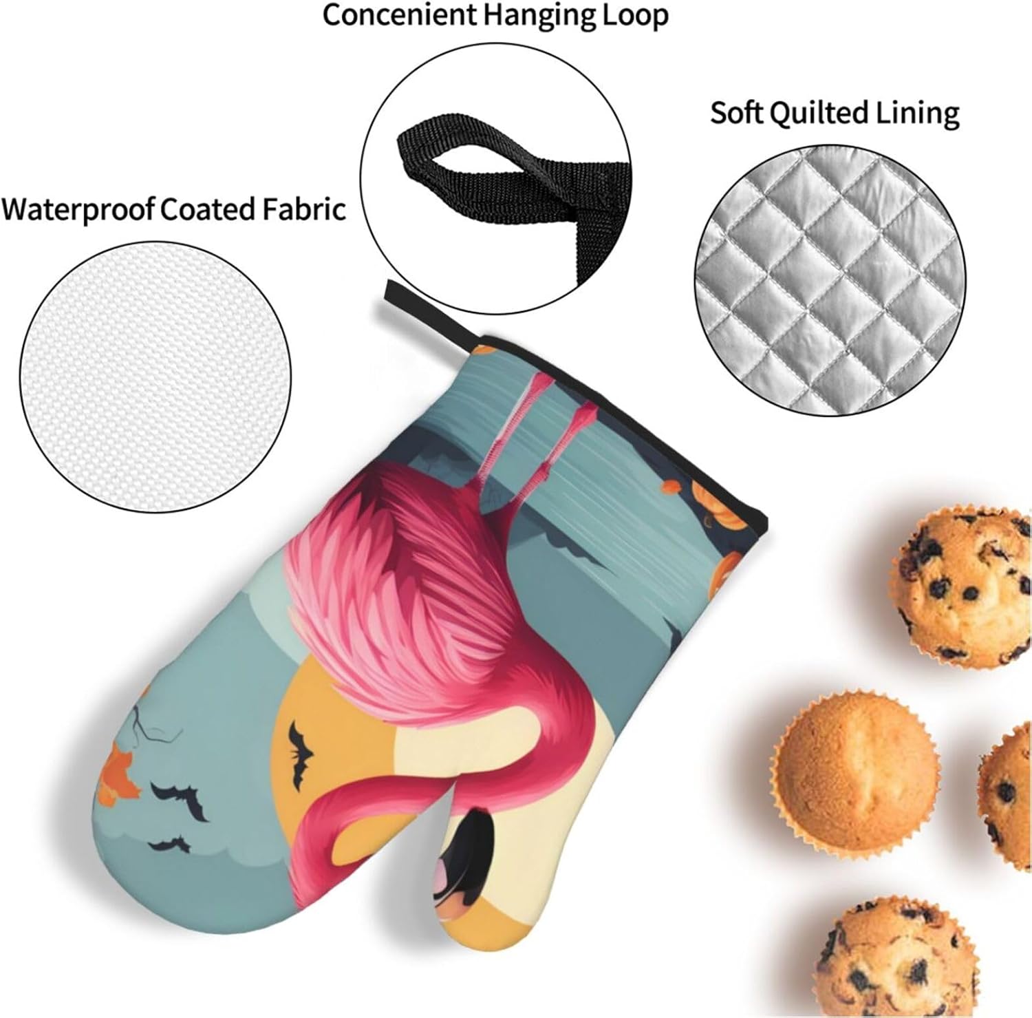 YYHHAOFA Cartoon Halloween Flamingo Oven Mitt Set - 4-Piece Insulated Kitchen Baking Tools