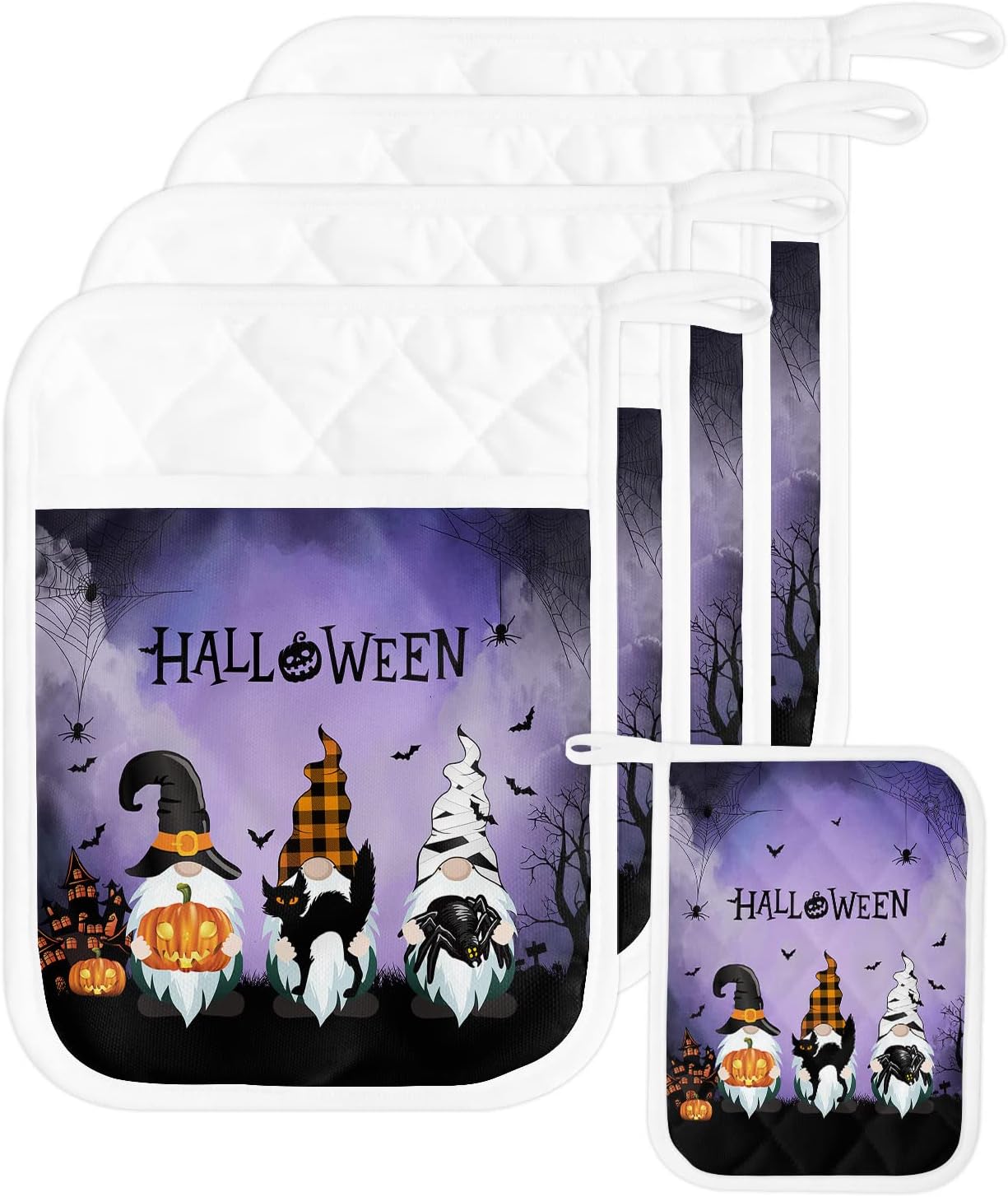 Spooky Halloween Gnome Potholders Set of 5
