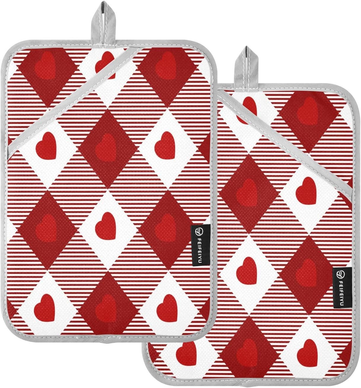 Heat-Resistant Heart Gingham Potholders Set Durable Oven Mitts for Baking
