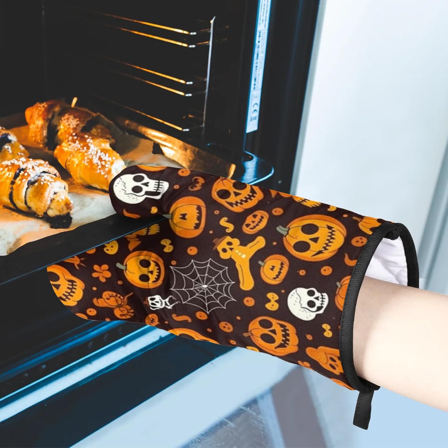 Aglebo Halloween pumpkin spider skull oven mitts set