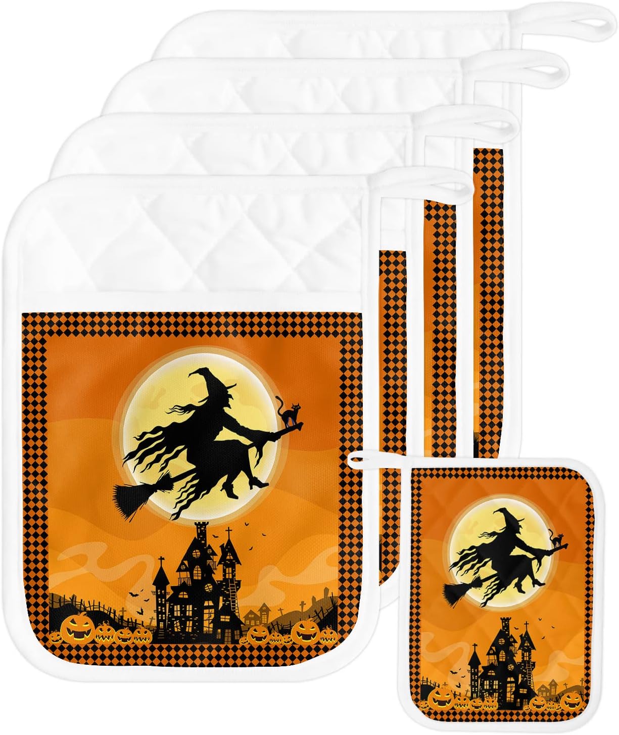 JasmineM Halloween Flying Witch Potholders Set of 5