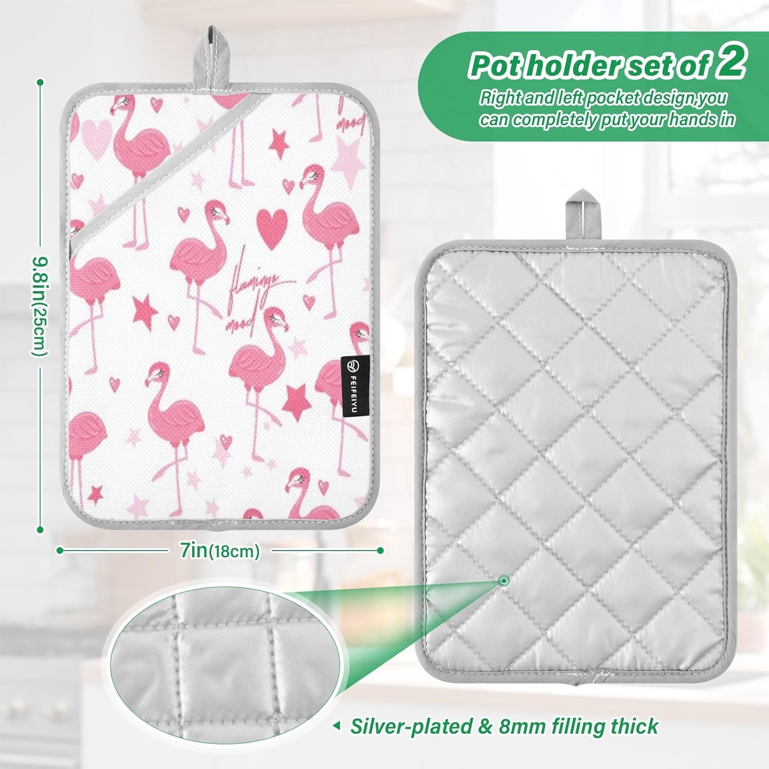 Kcldeci Cute Pink Flamingo Potholder Set