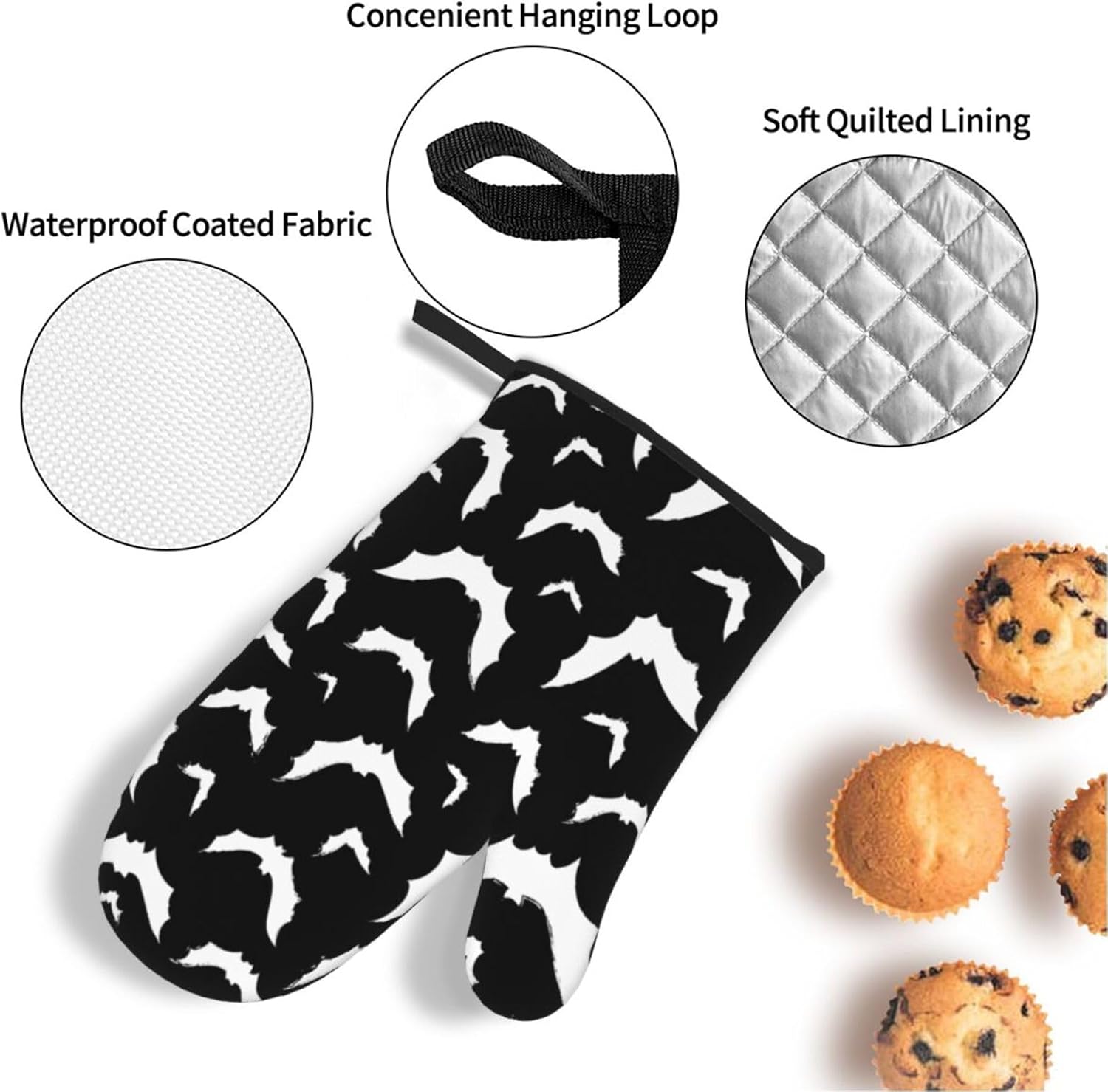 Oven Mitts Pot Holder Set Halloween Cute Bats Heat Resistant Pvc