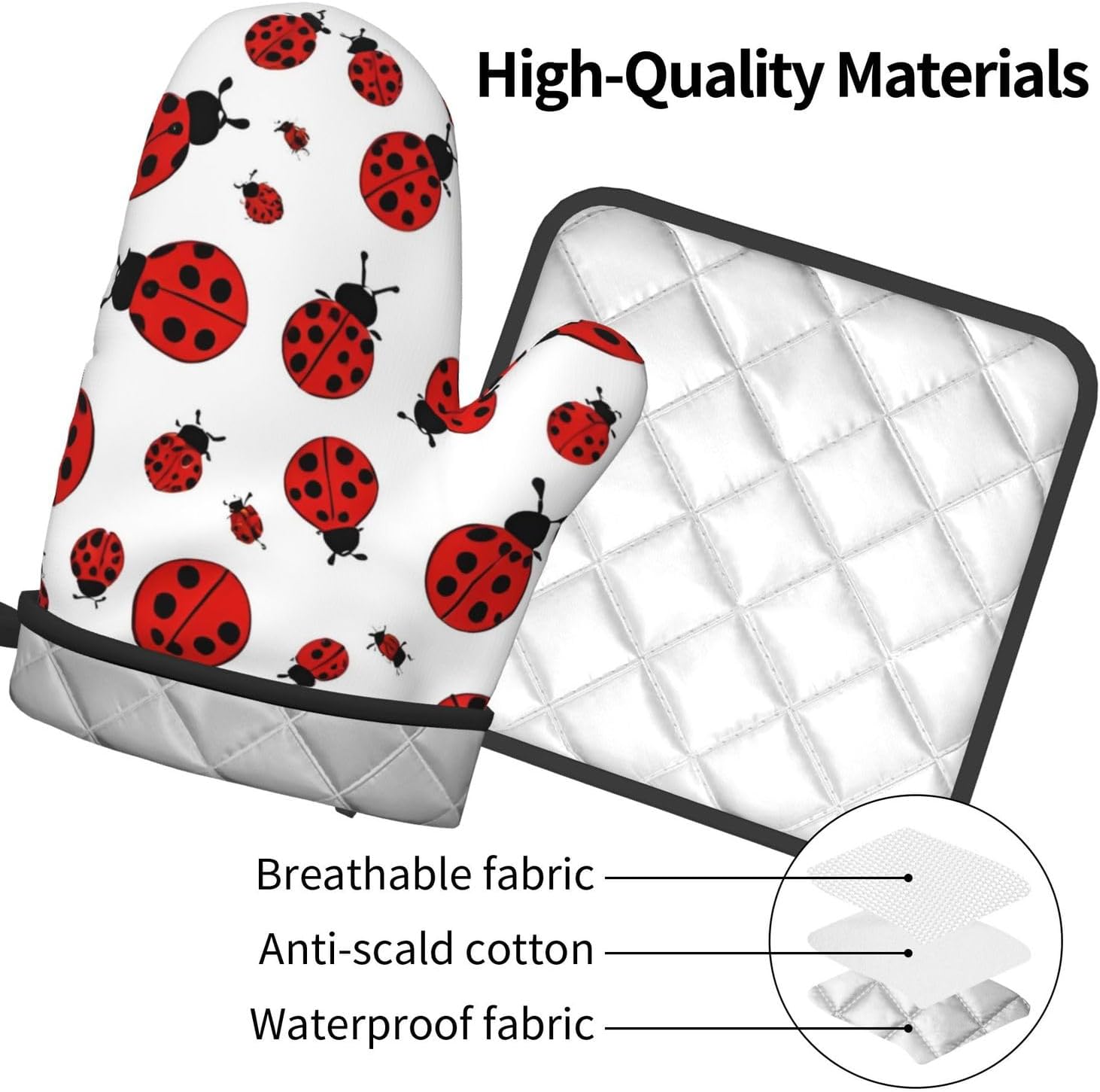Quopvn Ladybug Oven Mitts and Pot Holders 2pcs Set