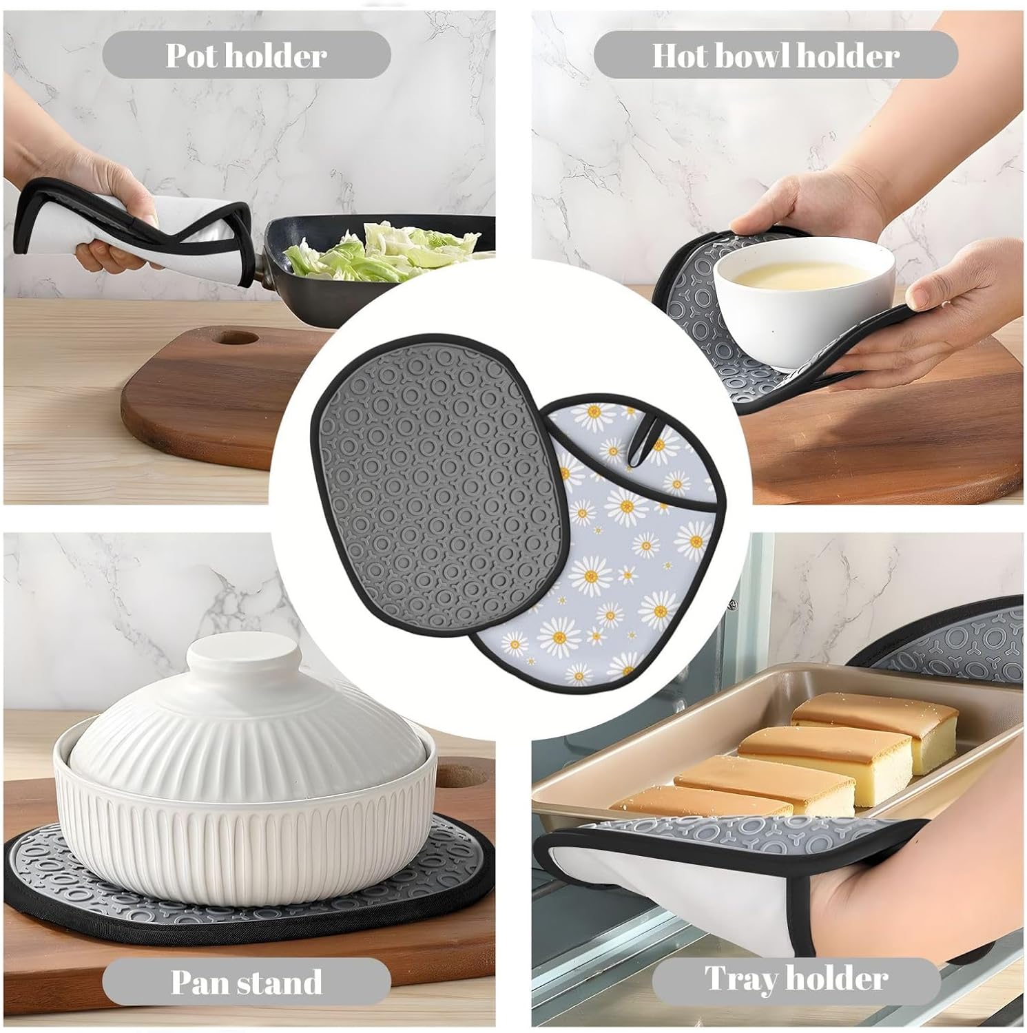 Daisy-Printed Silicone Potholders