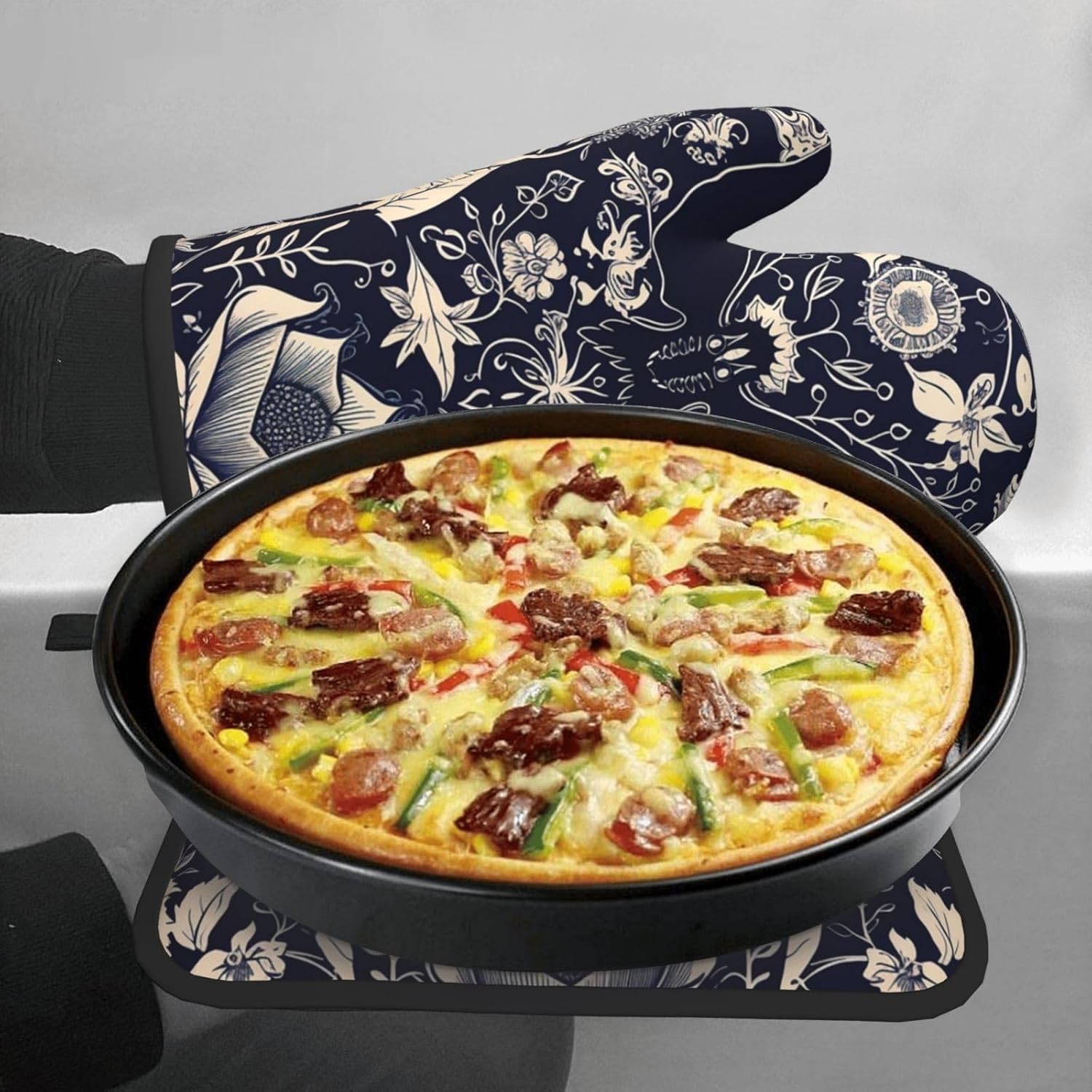 Halloween Bat Flower Oven Mitts Pot Holders Set Heat Resistant TrustyEssed