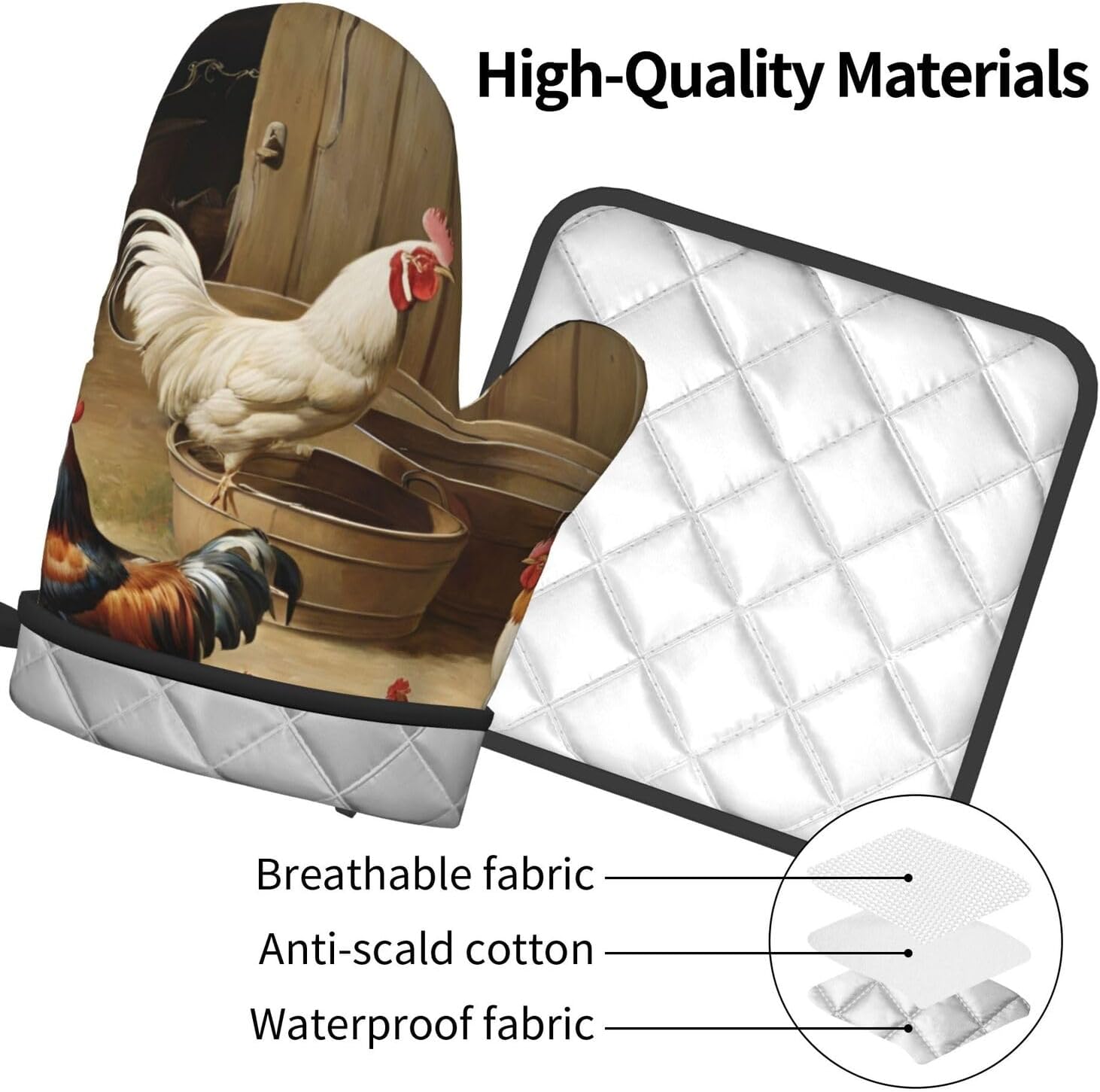Roast Chicken Hen Farm Oven Mitts and Pot Holders 2pcs Set