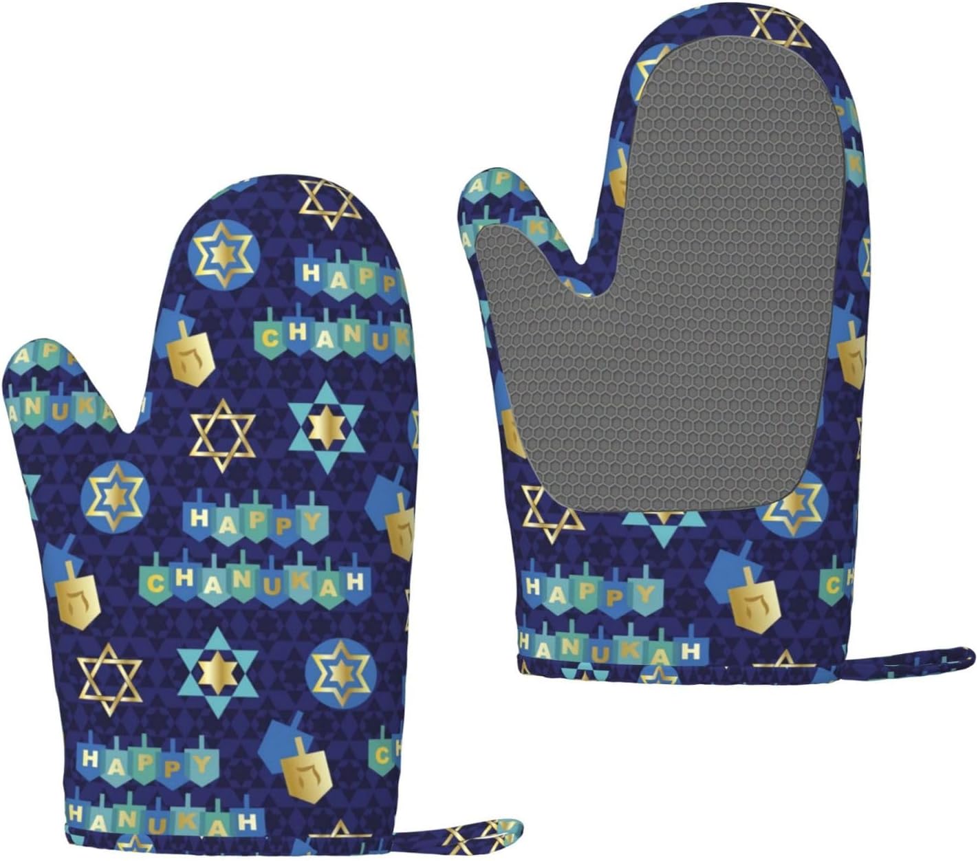 Happy Hanukkah Oven Mitts with Silicone Palm