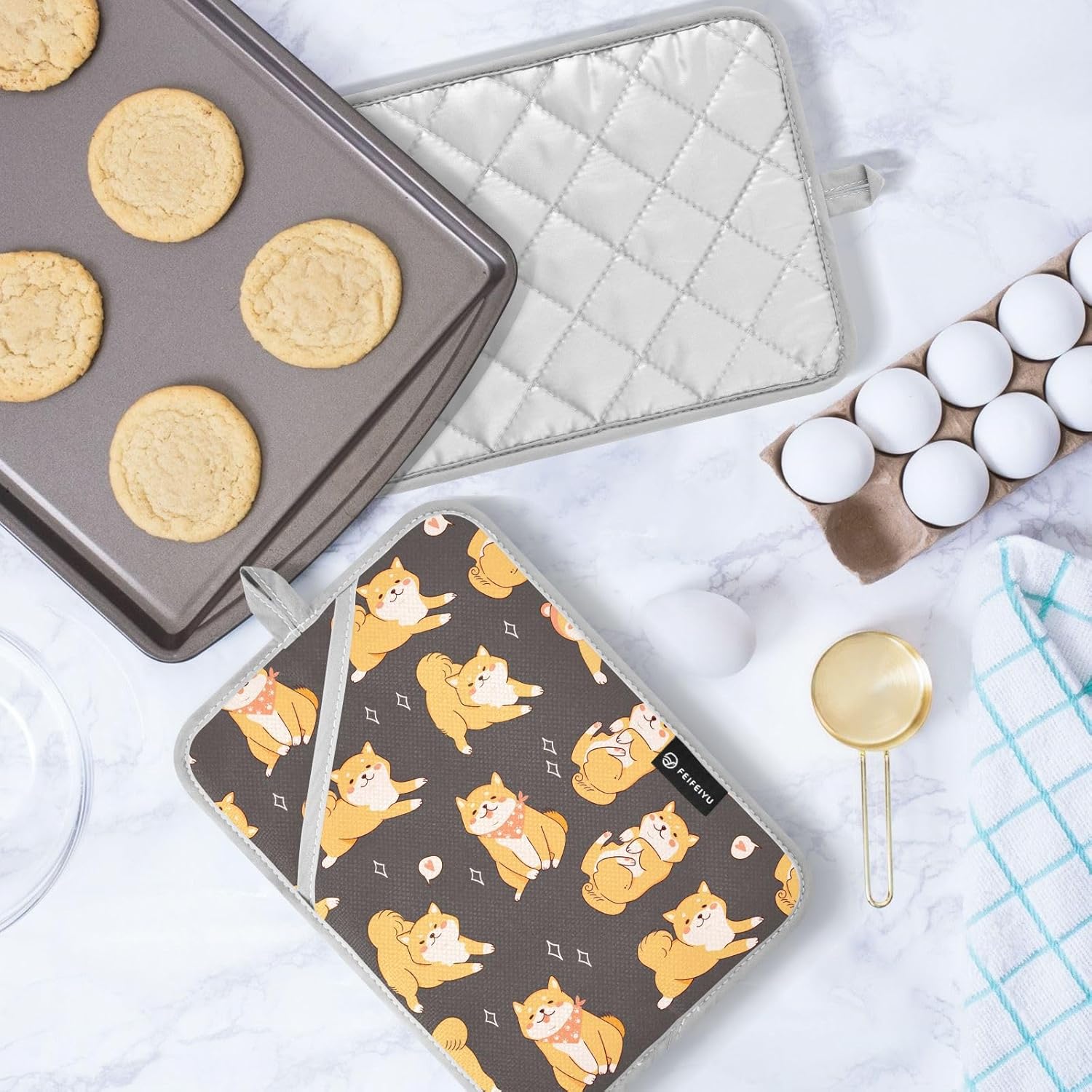 Double the Love Kawaii Shiba Inu Potholder Set to Protect Your Kitchen