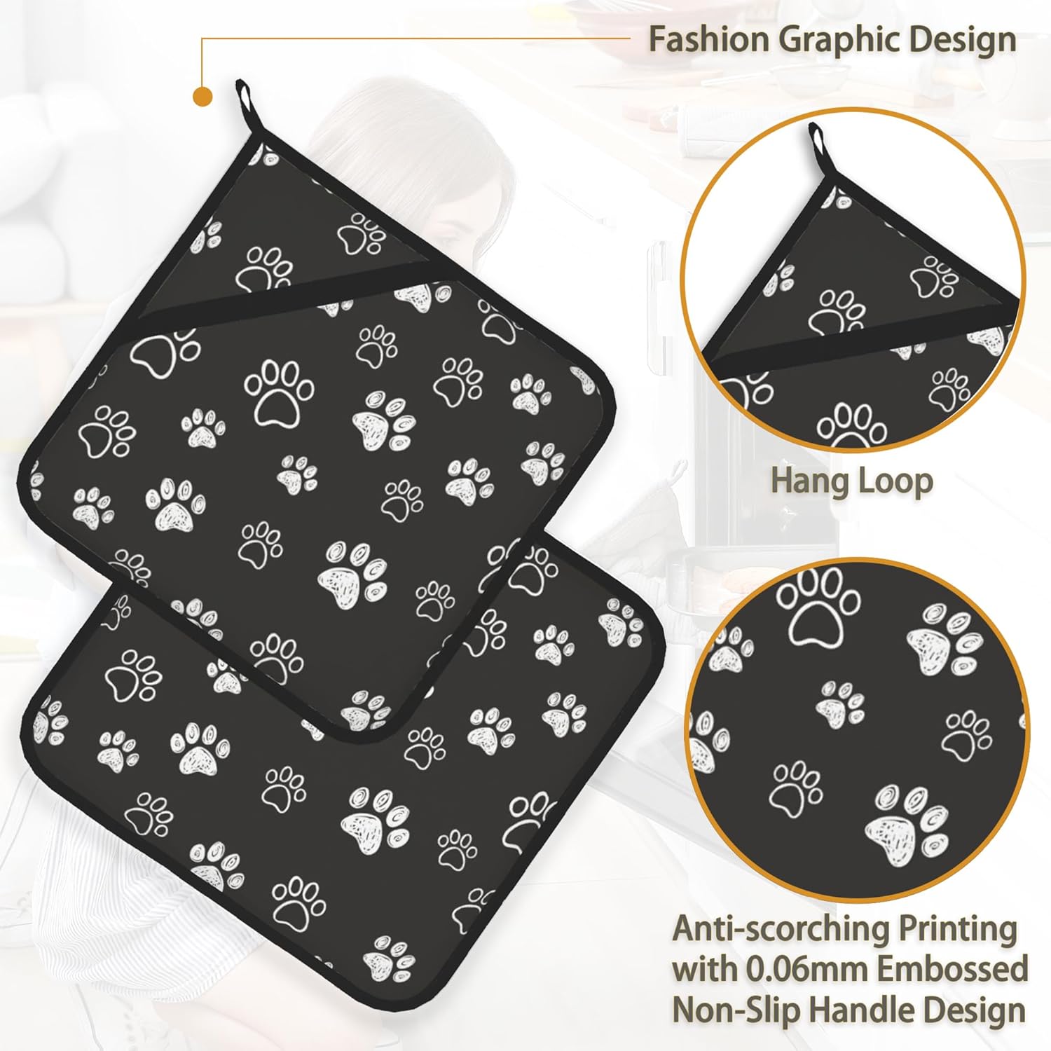 Cute Cat Dog Paw Pot Holder Set for Kitchen