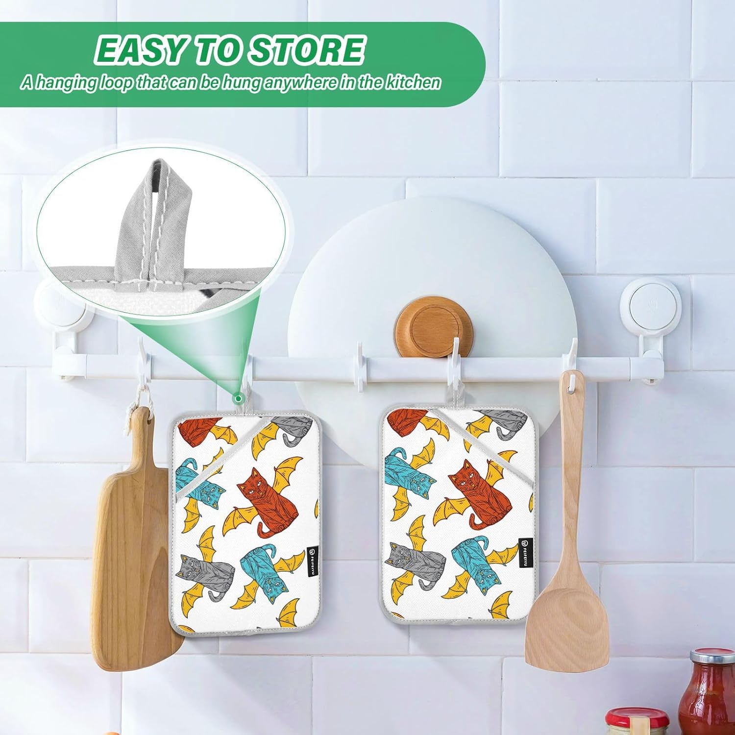 OurVII 2-Piece Cat Wing Potholders for Baking Heat Resistant Kitchen Mitts