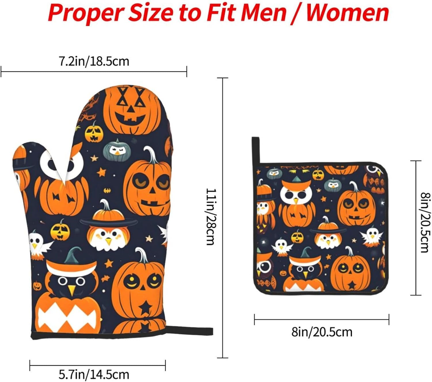 Trick Or Treat Halloween Owl Ghost Pumpkin Oven Mitts - Durable Waterproof Set