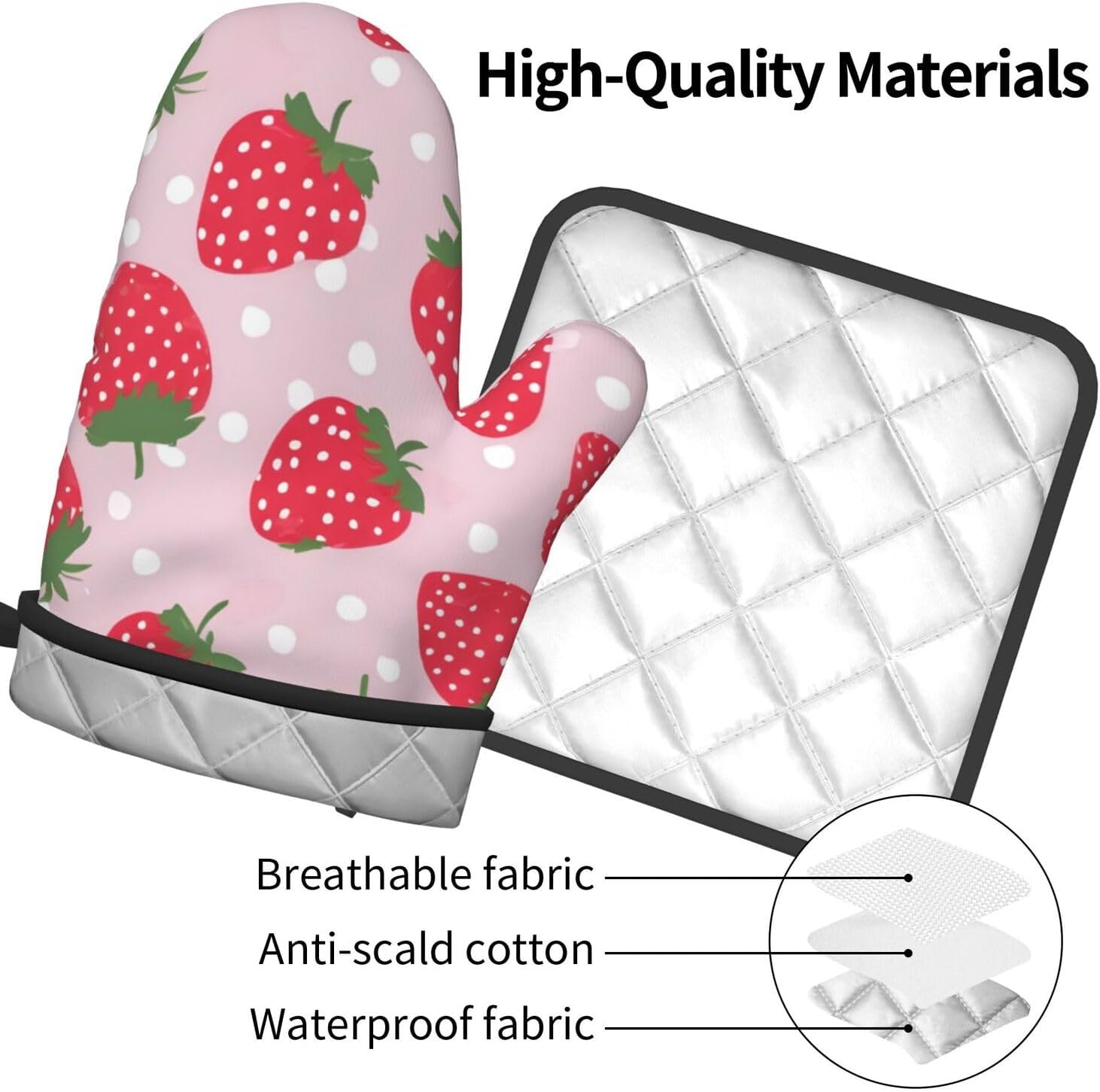 Strawberry Oven Mitts and Pot Holders 2pcs Set
