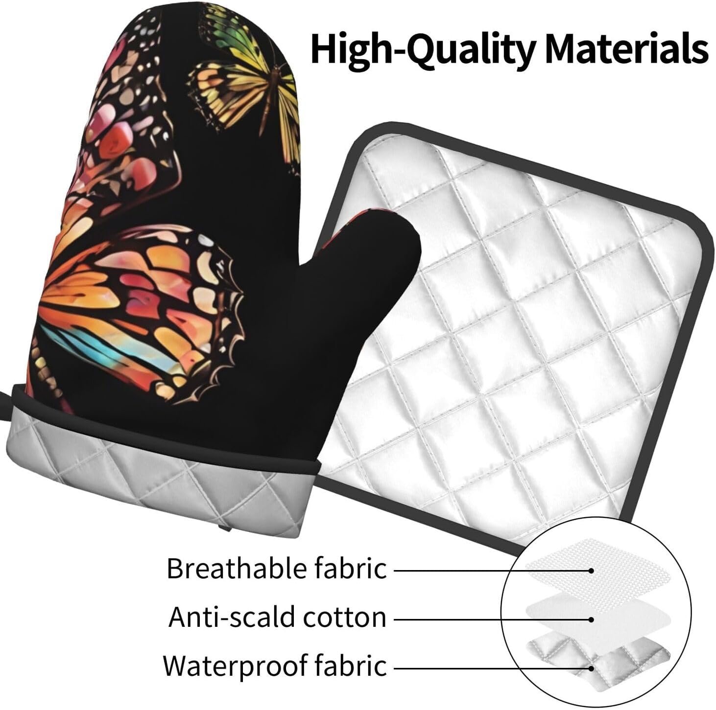 Pretty Butterfly-printed Oven Mitt Pot Holder Set
