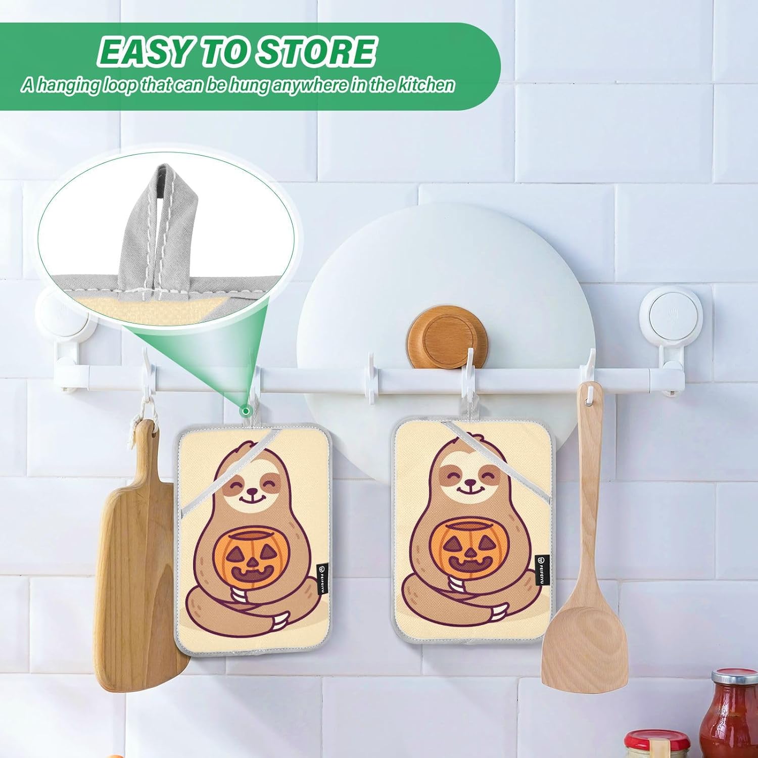 OURVII 2Pcs Halloween Sloth Pot Holder Set