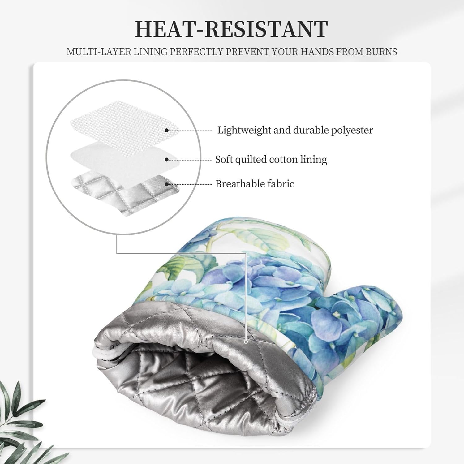 DYCBNESS Blue Hydrangea Silicone Oven Mitts Set 4pcs