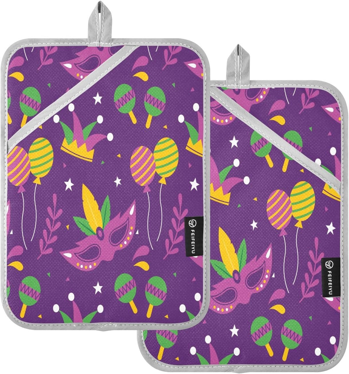 Kcldeci Mardi Gras Carnival Balloon 2Pack Pot Holder Hot Pads Heat Resistant