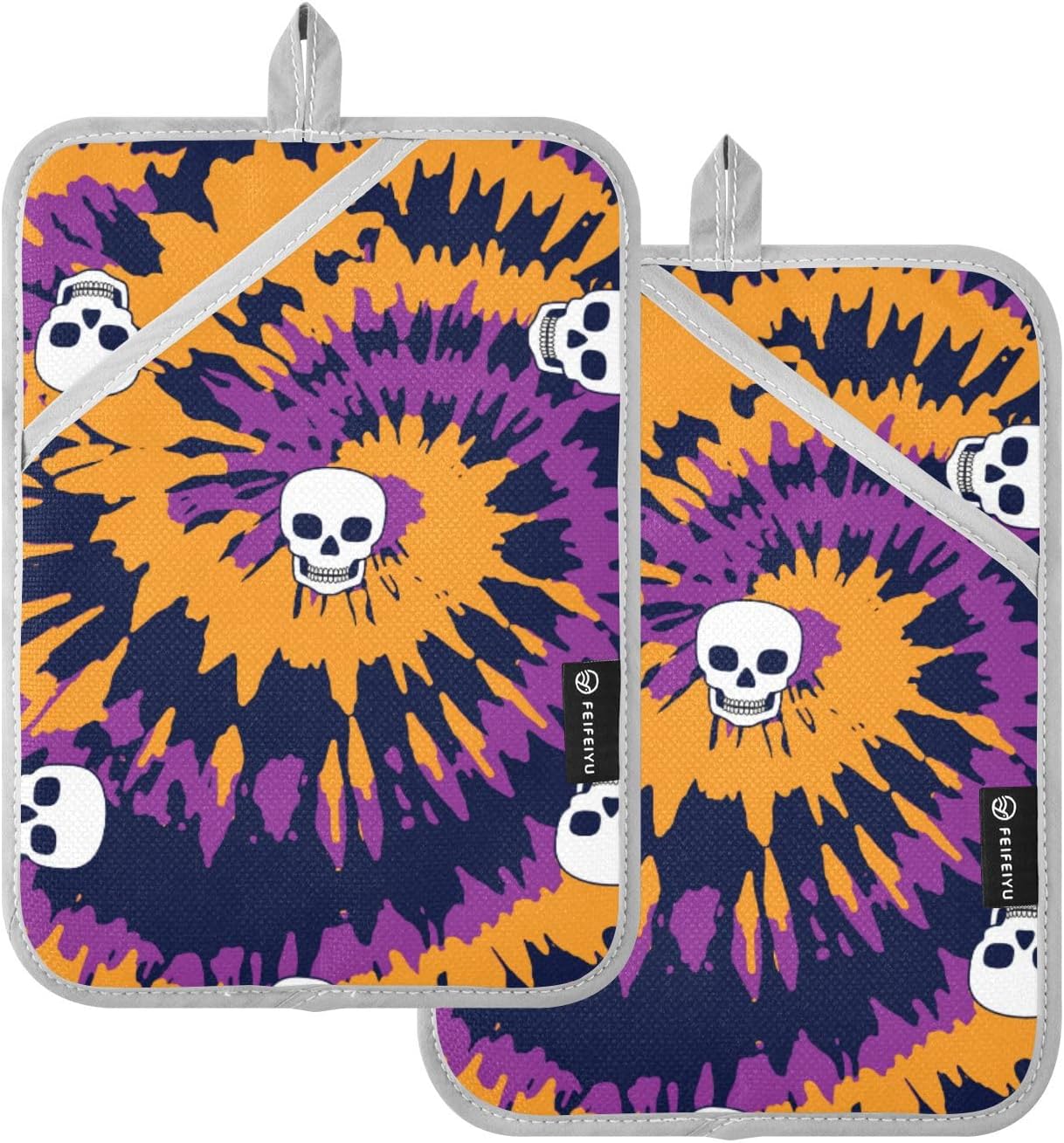 OurVii Tie Dye Spiral Circle Skull Pot Holder Set
