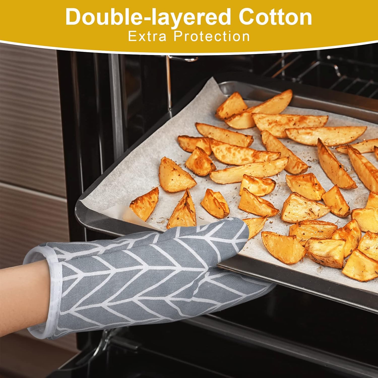 AUAUY 6-Piece Oven Mitts Set with Non-Slip Silicone