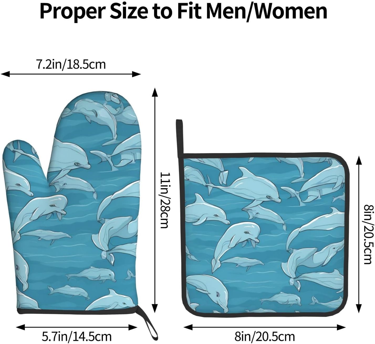 Dolphin Printed Oven Mitts Non-Slip Potholders for Kitchen Expert Needs