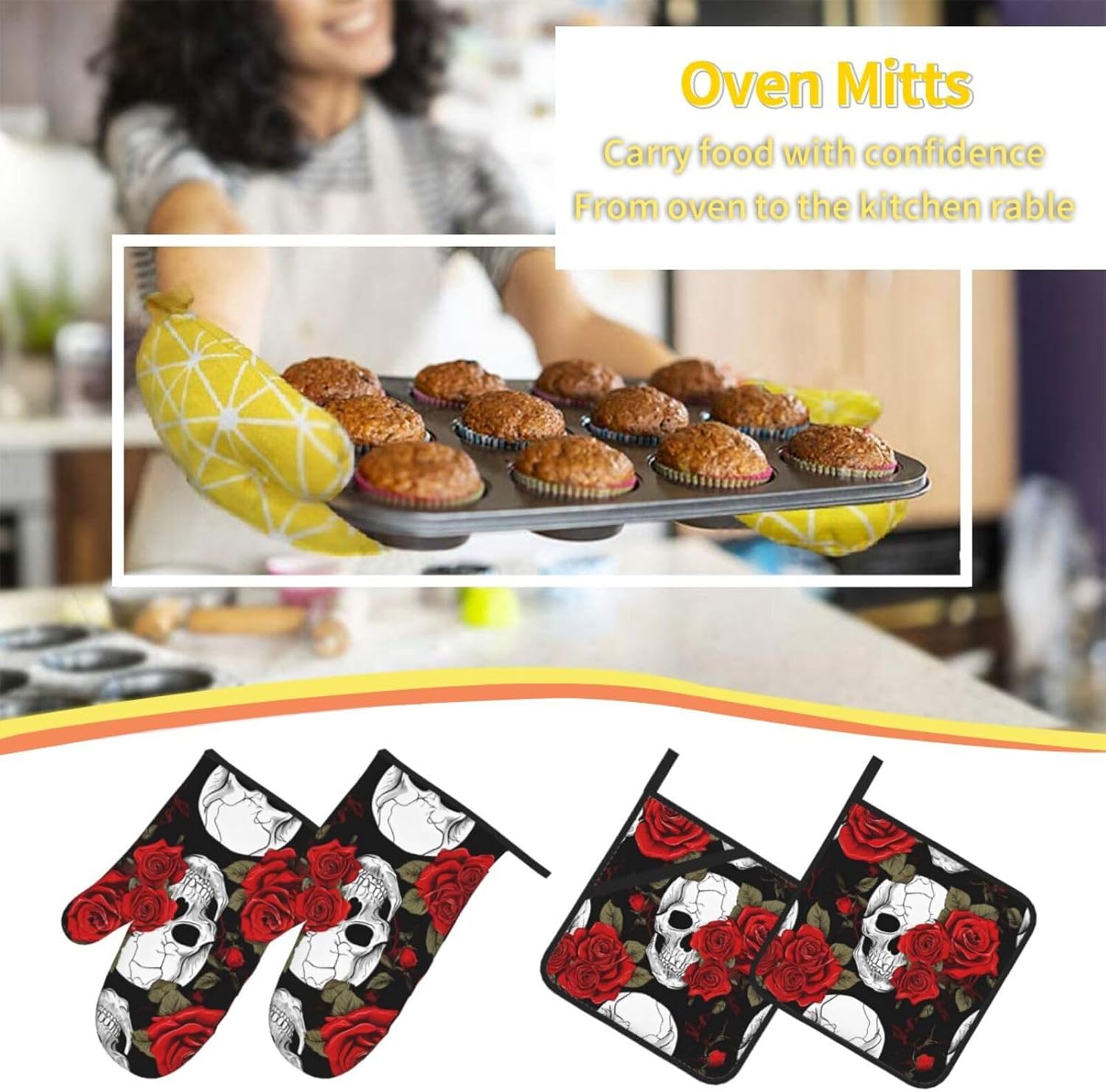 Heat Resistant Halloween Oven Mitts Set of 4 - Perfect for Cooking Baking