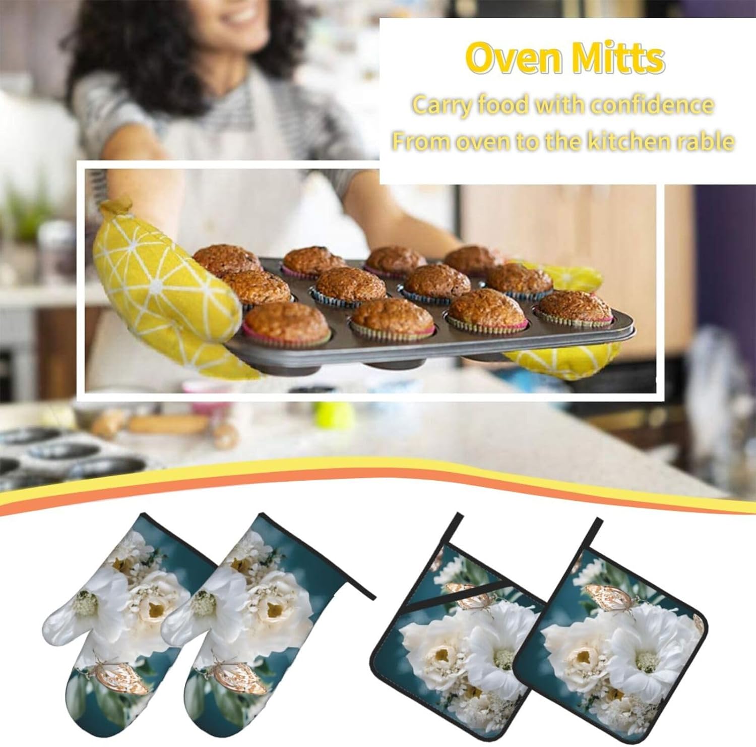 Heat-Resistant Oven Mitt Pot Holder 4-Piece Set