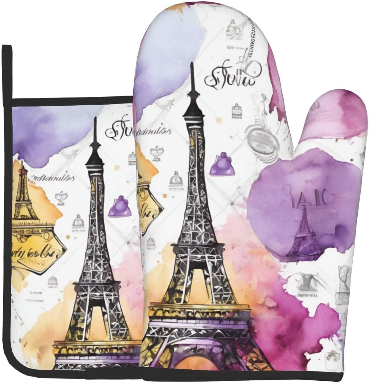 French Parisian Eiffel Tower Oven Mitts Pot Holders Set