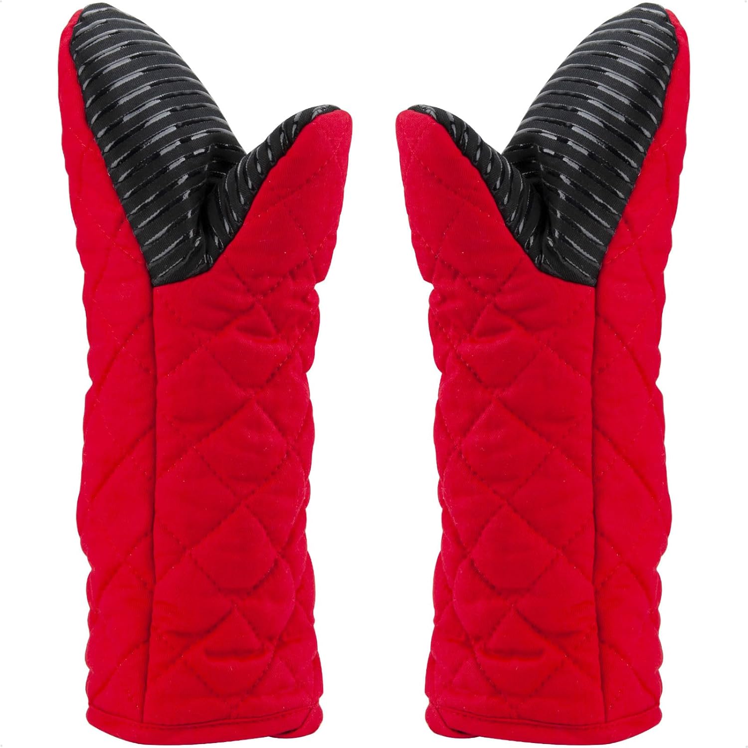 Versatile Heat-Resistant Red Silicone Oven Mitts for Baking Cooking
