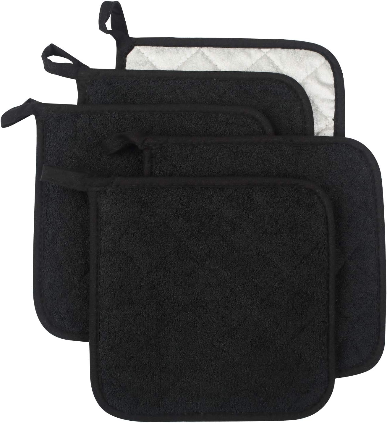 Lifaith 100 Cotton Terry Potholder Set of 5 Heat Resistant Black