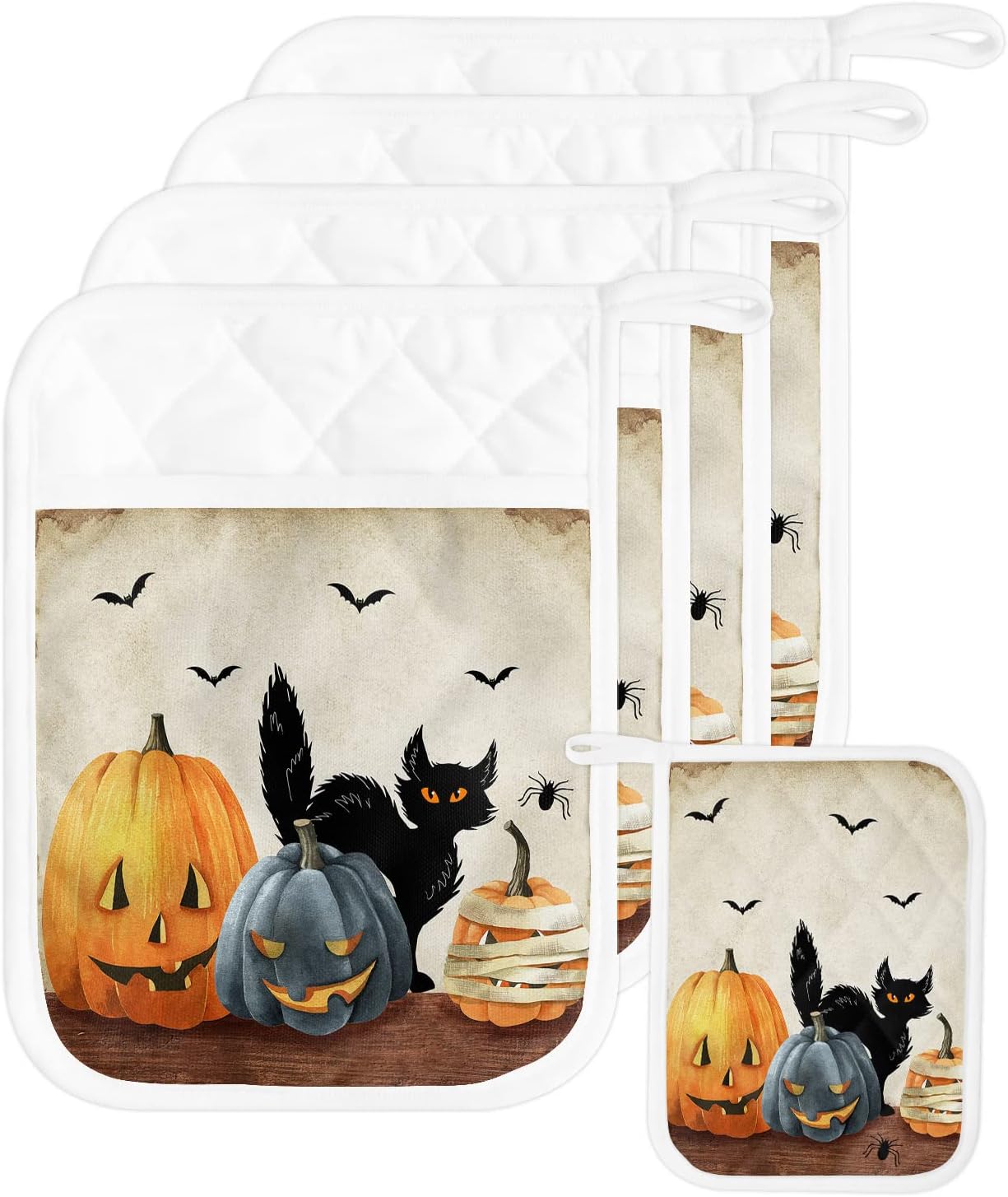 Black Cat Halloween Pot Holders Set of 5