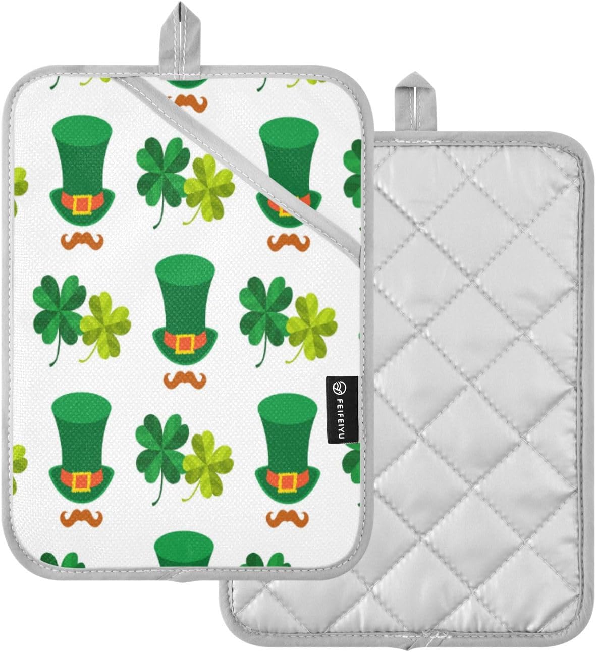 Kcldeci 2Pack Green Hat Four Leaf Clover Heat Resistant Potholders