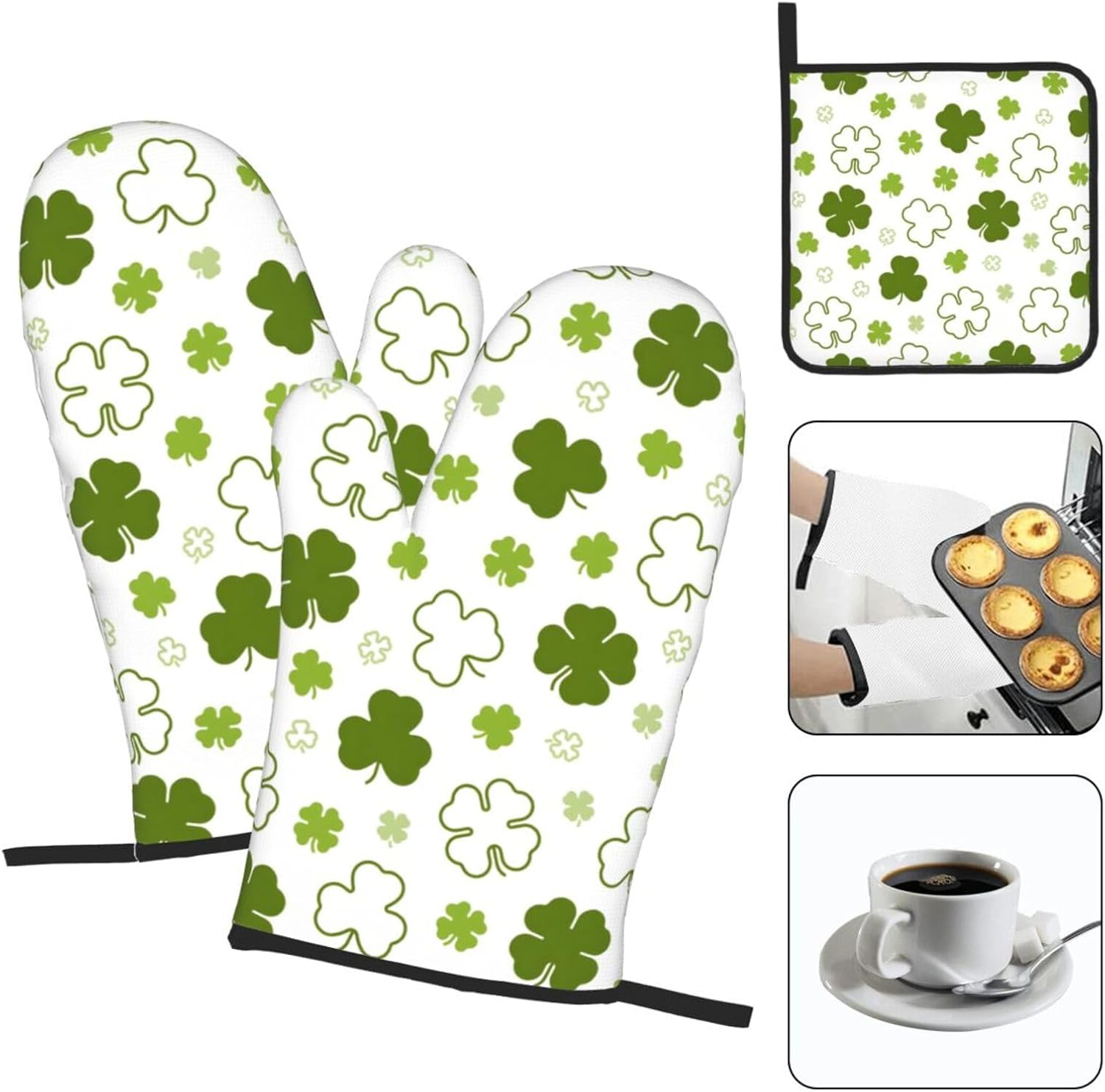 St Patricks Day Heat-Resistant Oven Mitts Poholders Set