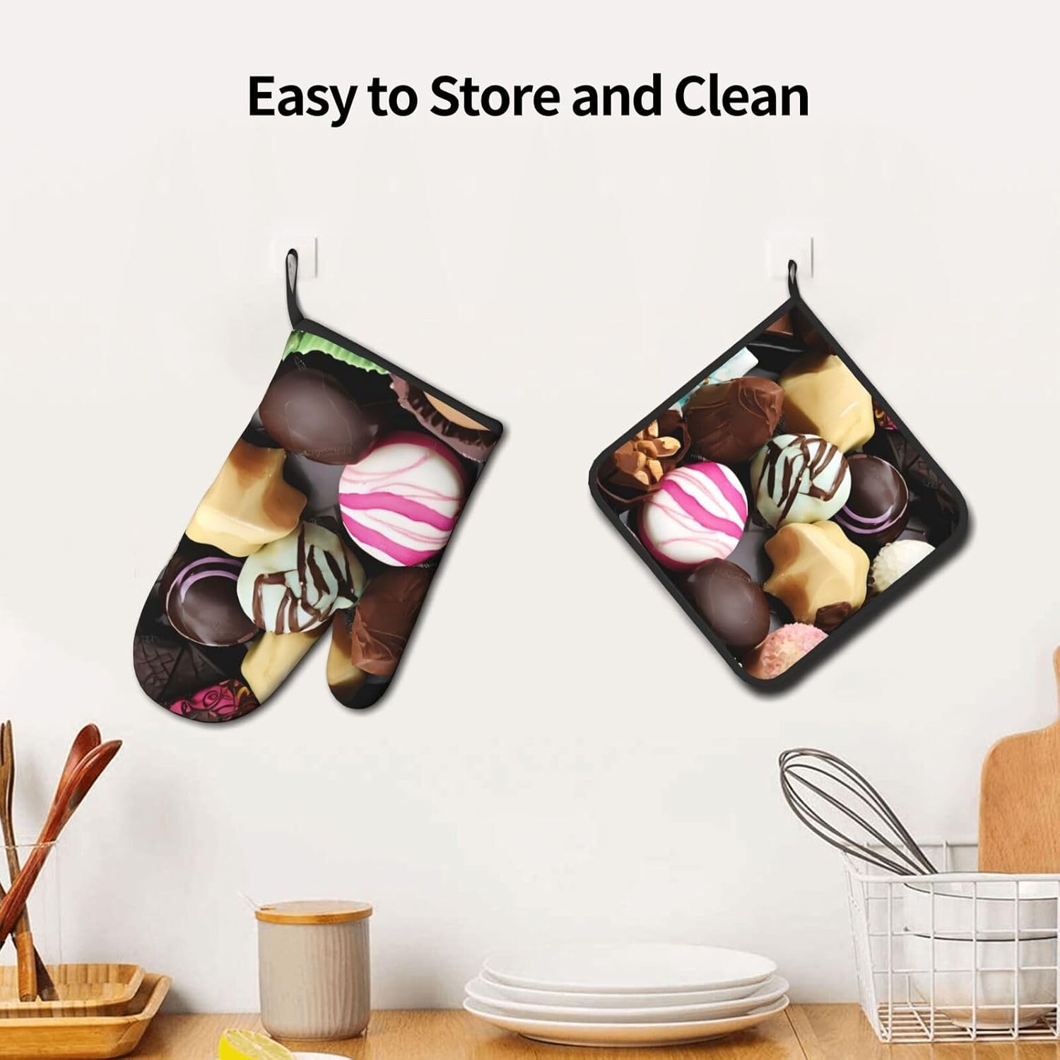 Quopvn Chocolate Printed Oven Mitts and Pot Holders Set