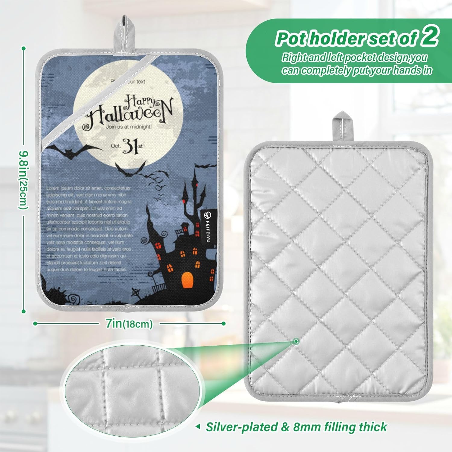 Halloween Castle Bat 2-Piece Potholders