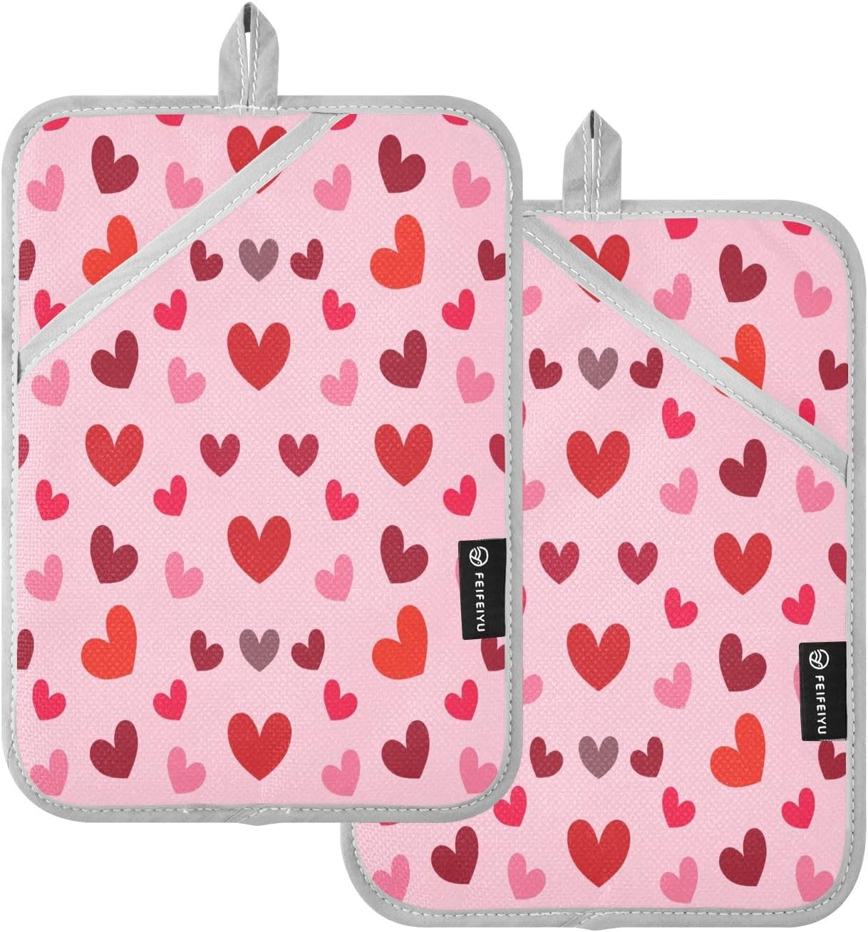 Kcldeci Cute Hearts 2Pack Heat Resistant Oven Mitts and Potholders