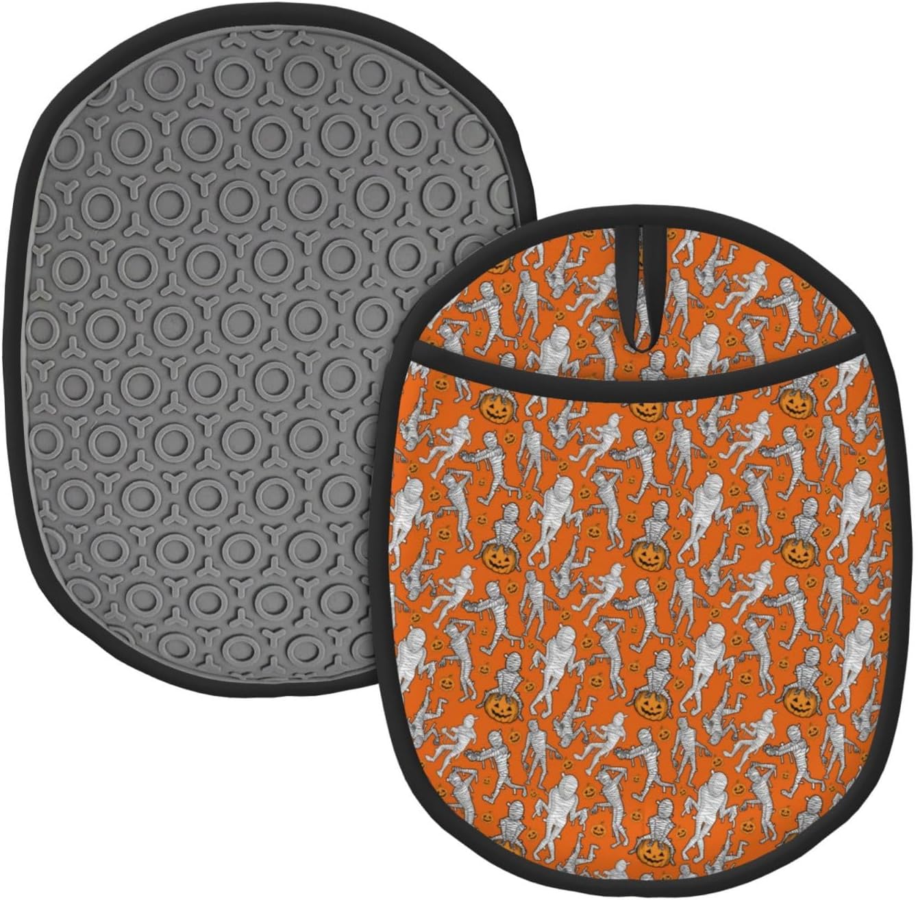 Premium Heat-Resistant Silicone Pot HoldersHalloween Mummy Oven Mitts with Hanging Loop
