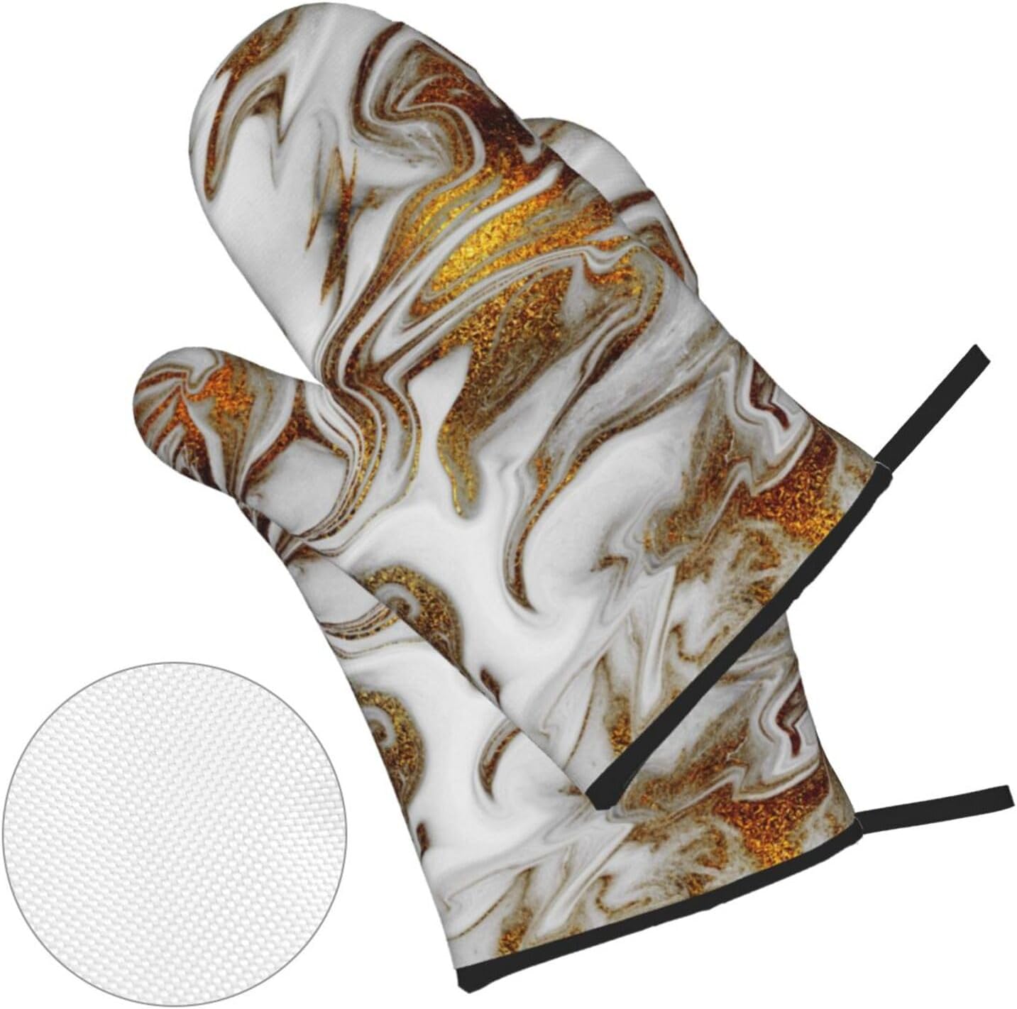 4 Pieces Gold and White Marble Oven Mitts Set with Hanging Loop