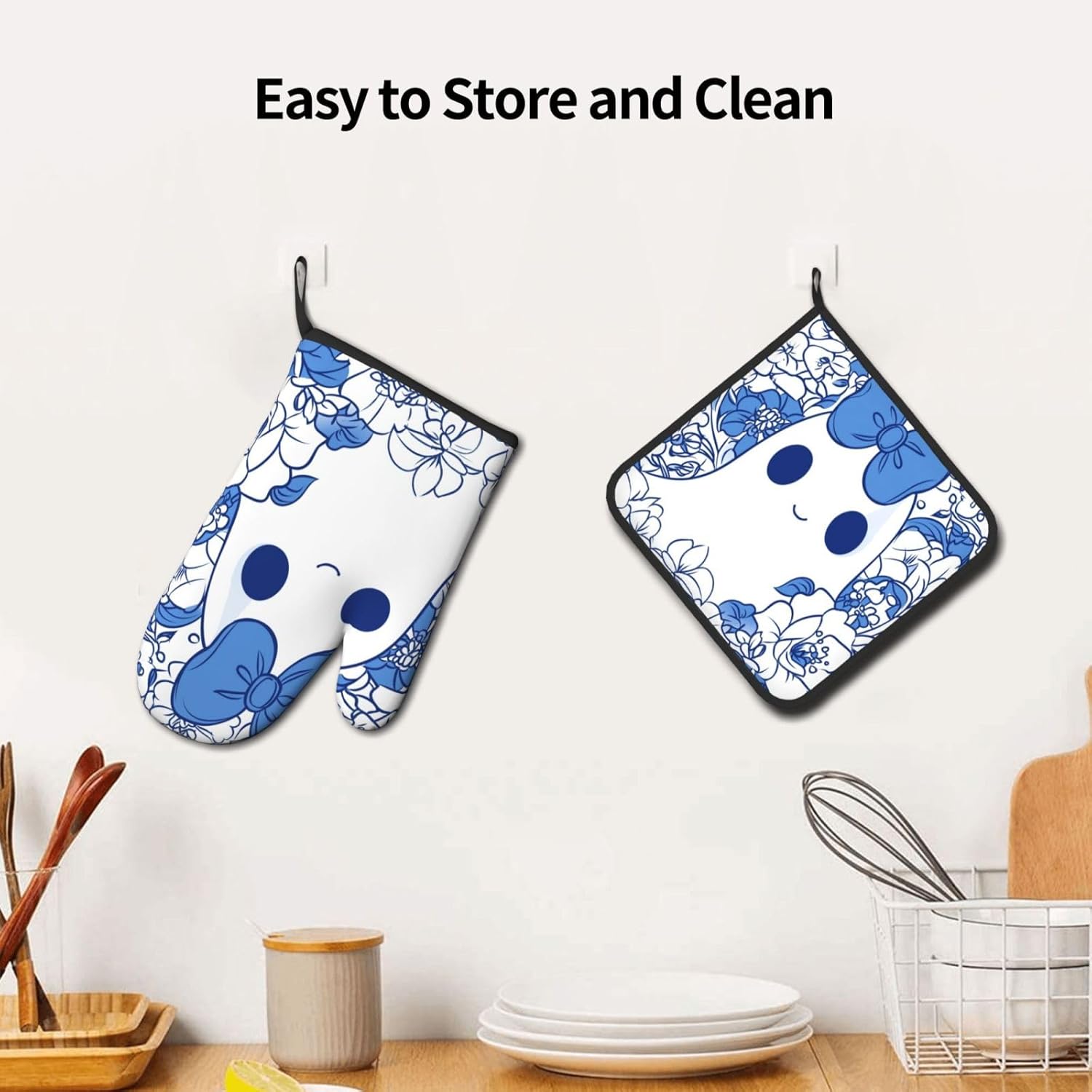 Halloween Specialty - Ghost Oven Mitts with Bow Pot Holders Set
