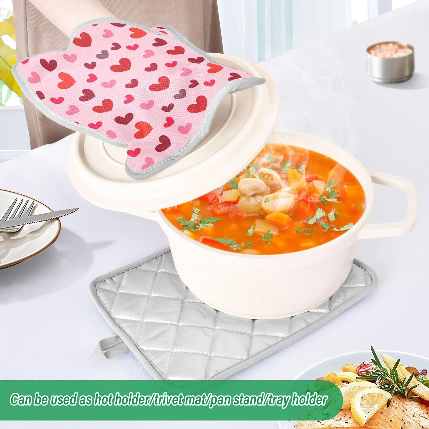 Kcldeci Cute Hearts 2Pack Heat Resistant Oven Mitts and Potholders