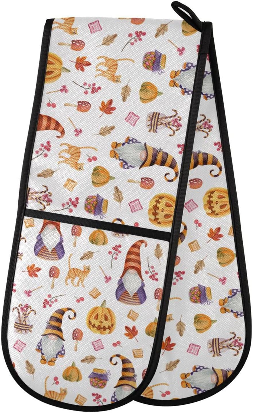 Seamless Halloween Gnomes on White Double Oven Mitts