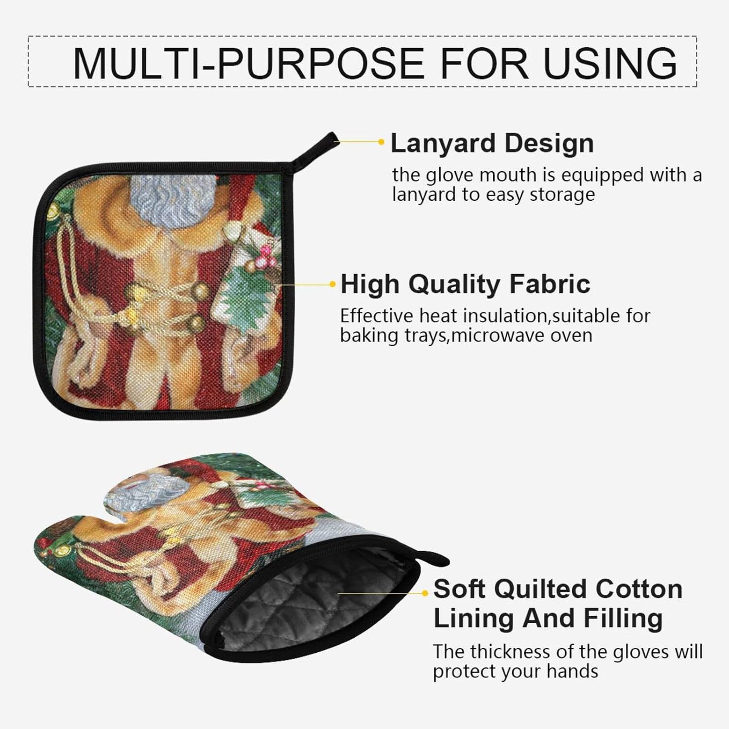 Exnundod African American Santa Oven Mitts Pot Holders Set 2PCS