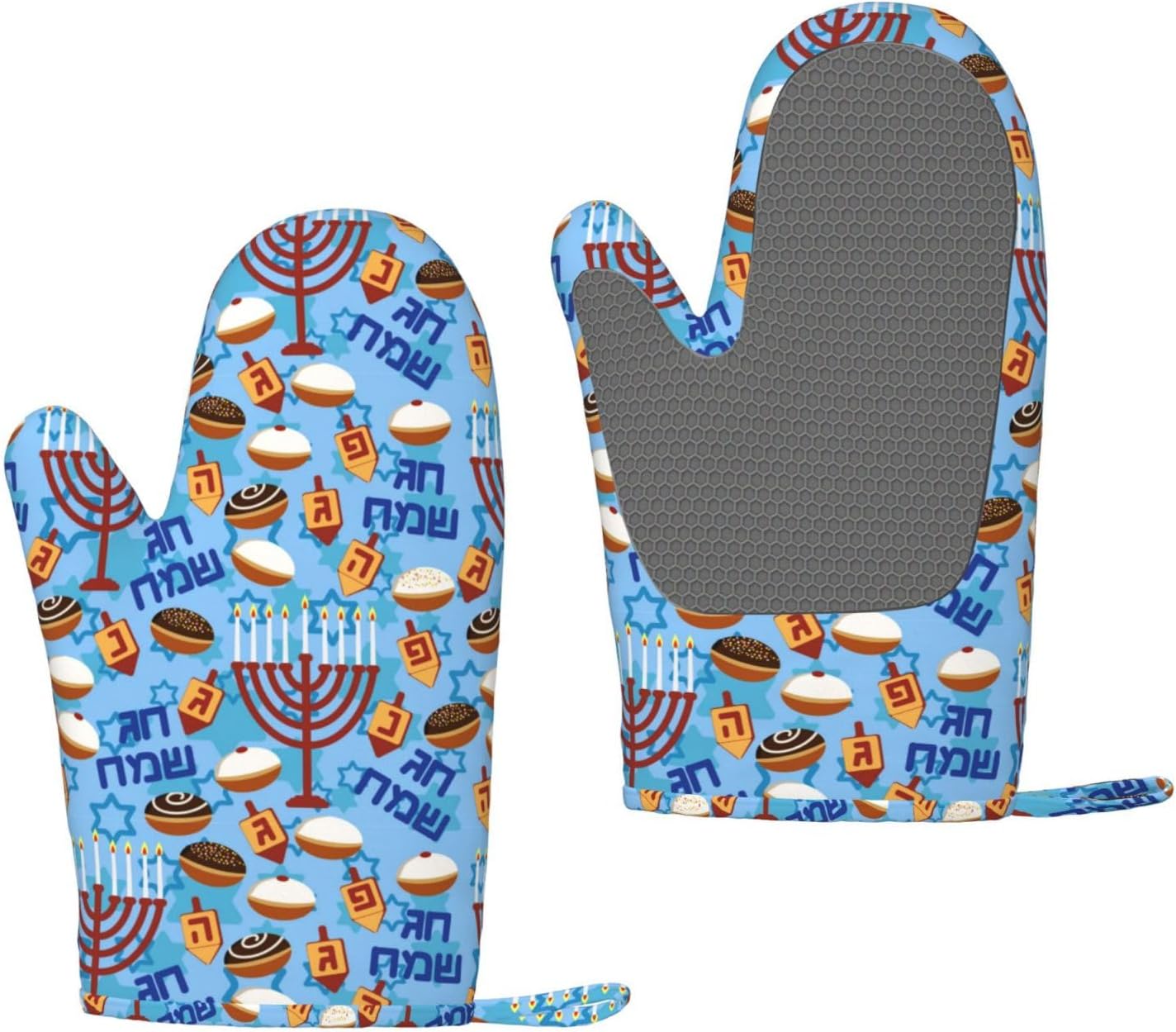 Happy Hanukkah Oven Mitts with Silicone Pads