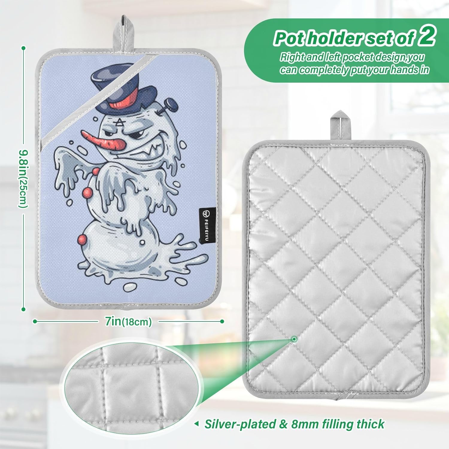 OURVII 2Pcs Halloween Spooky Snowman Pot Holders Set