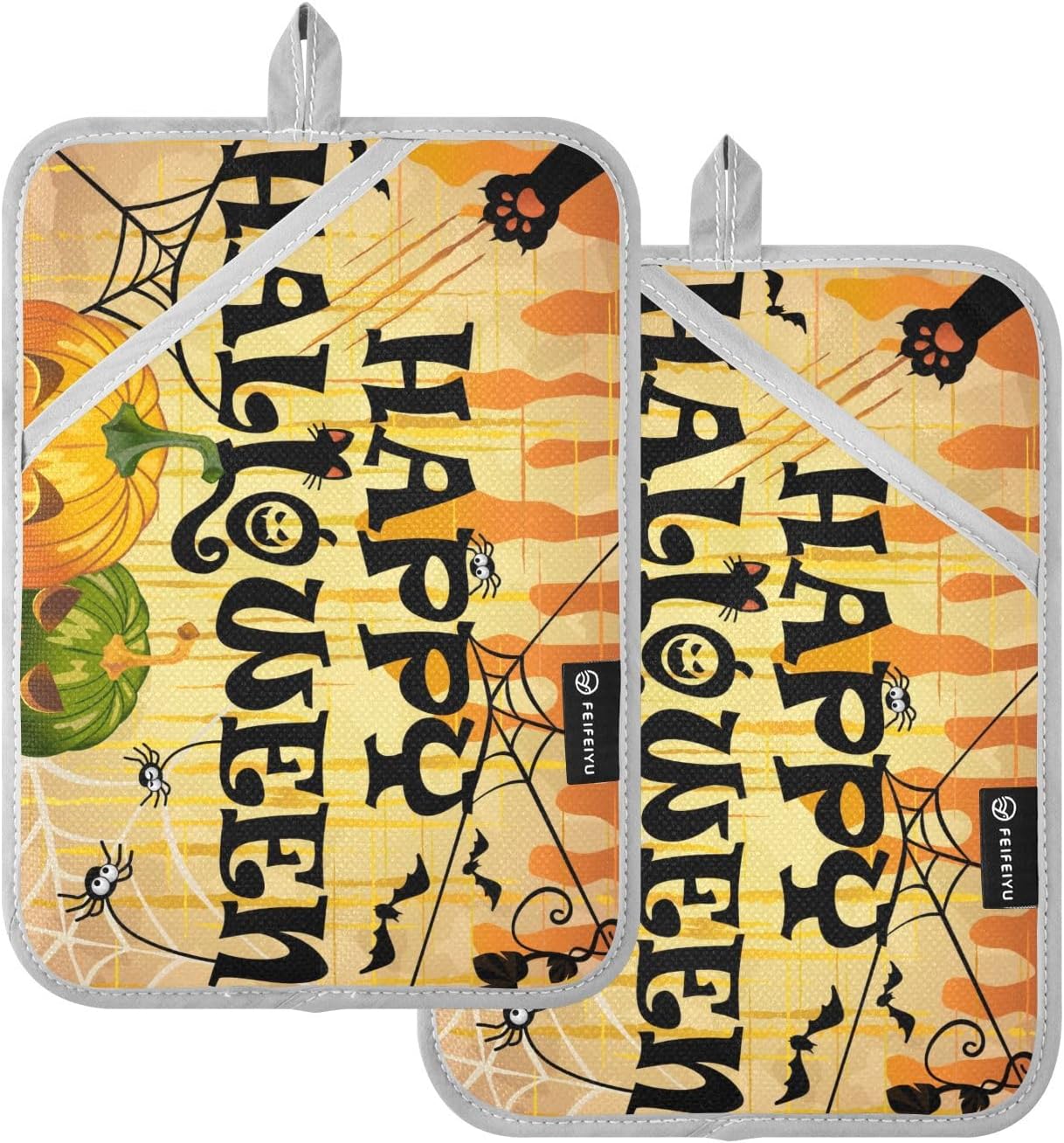 OurVii Halloween Spiderweb Pumpkins Pot Holder Set
