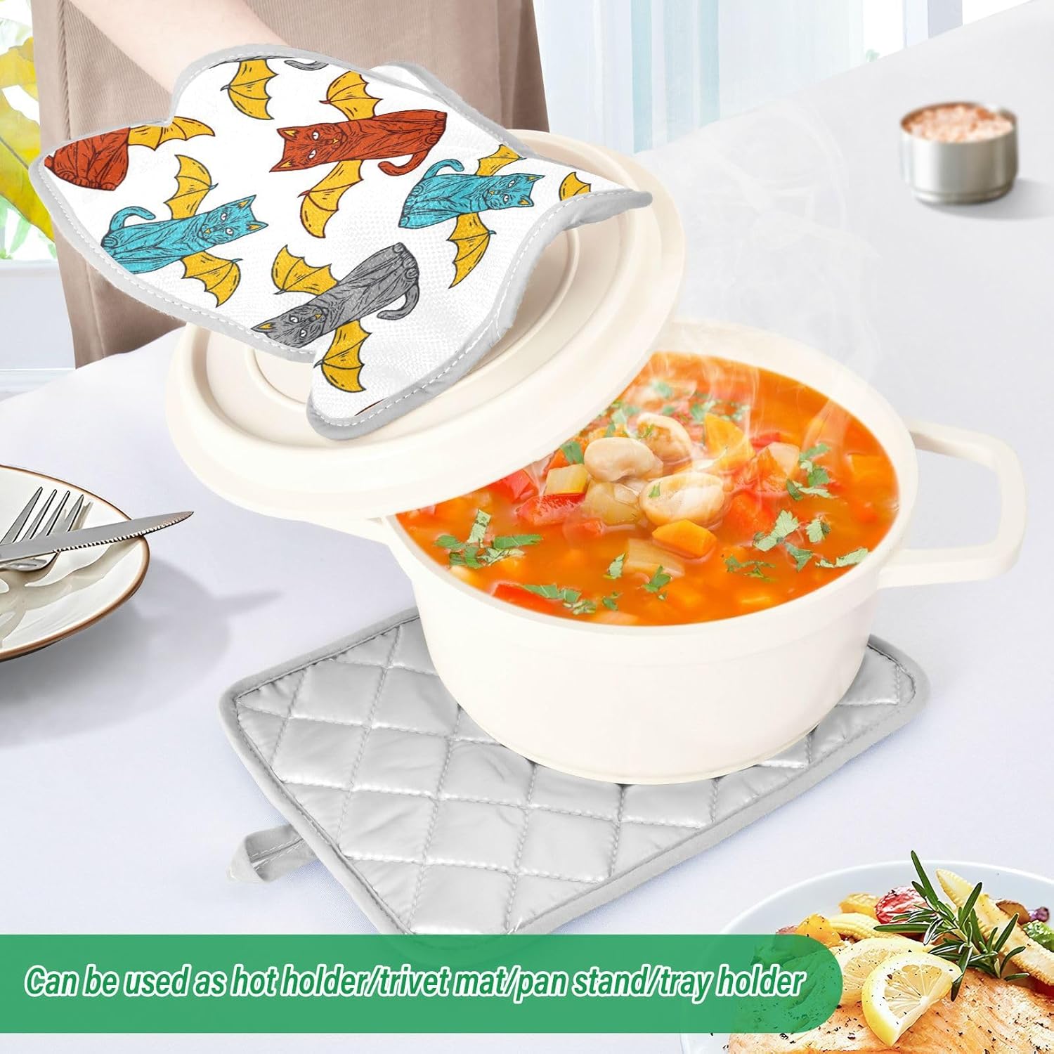 OurVII 2-Piece Cat Wing Potholders for Baking Heat Resistant Kitchen Mitts