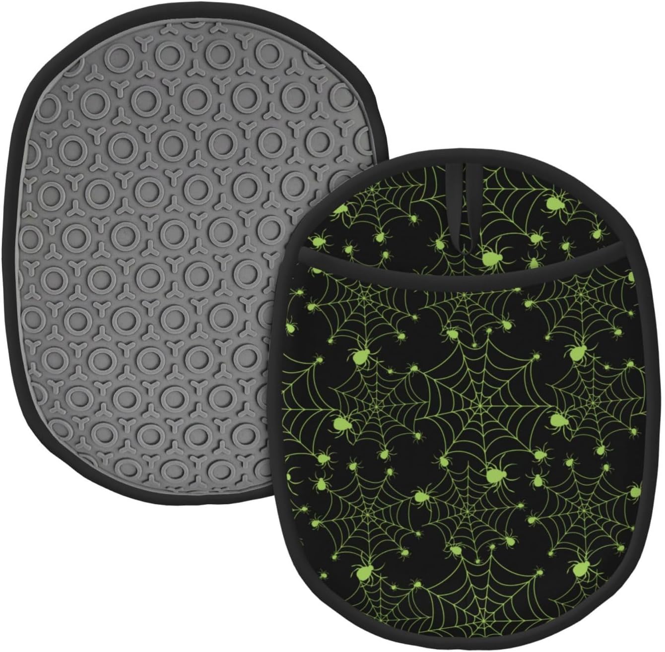 Buewutiry Halloween Green Spiderweb Oven Mitts with Pocket and Hanging Loop