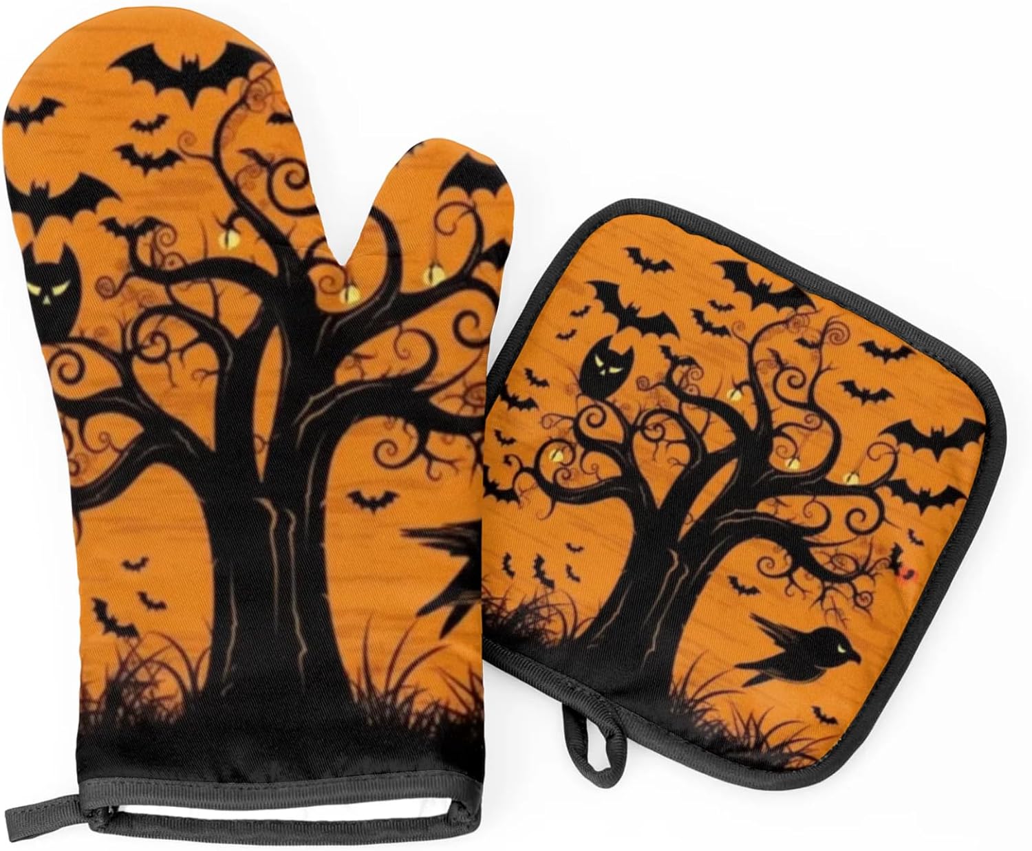 Aglebo Halloween Owls Oven Mitts Pot Holders Set of 2