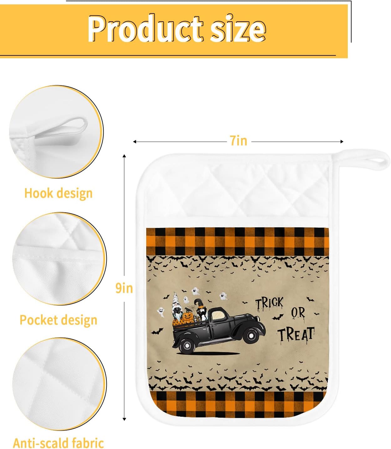 Halloween Truck Pot Holder Set - Heat-Resistant