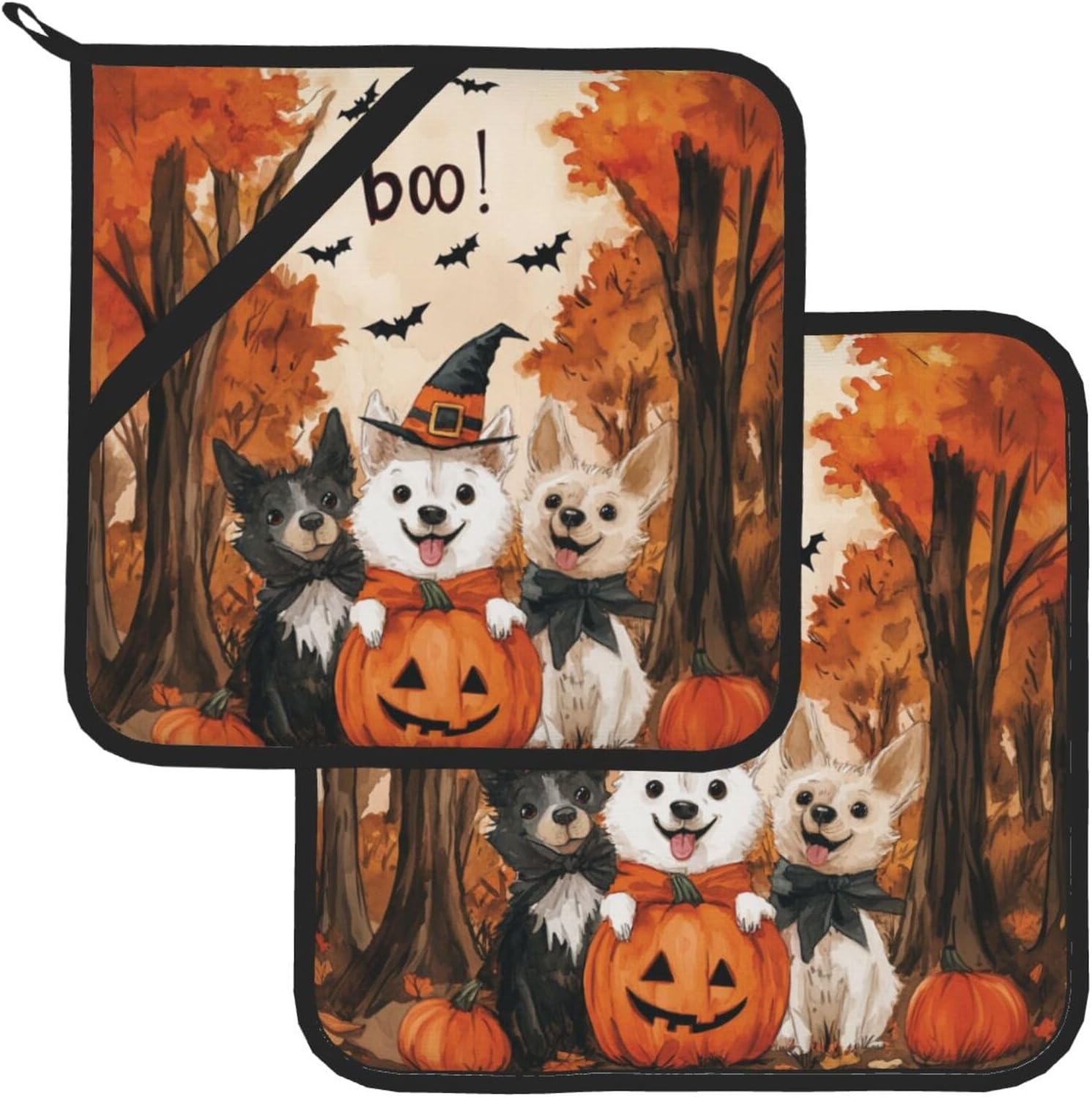 2-Piece Halloween Ghost Dog Pot Holder Mat Heat-Resistant Fun